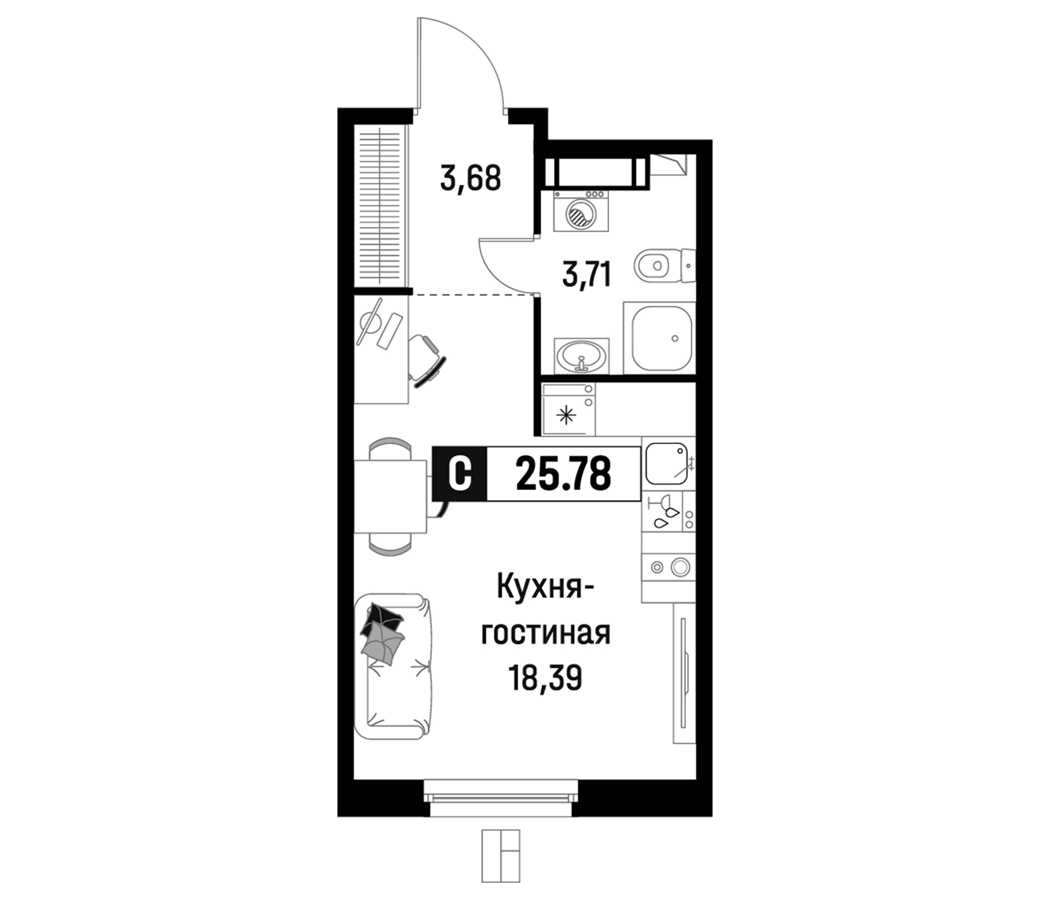 Планировка — Максималист, Студия, 26 м²