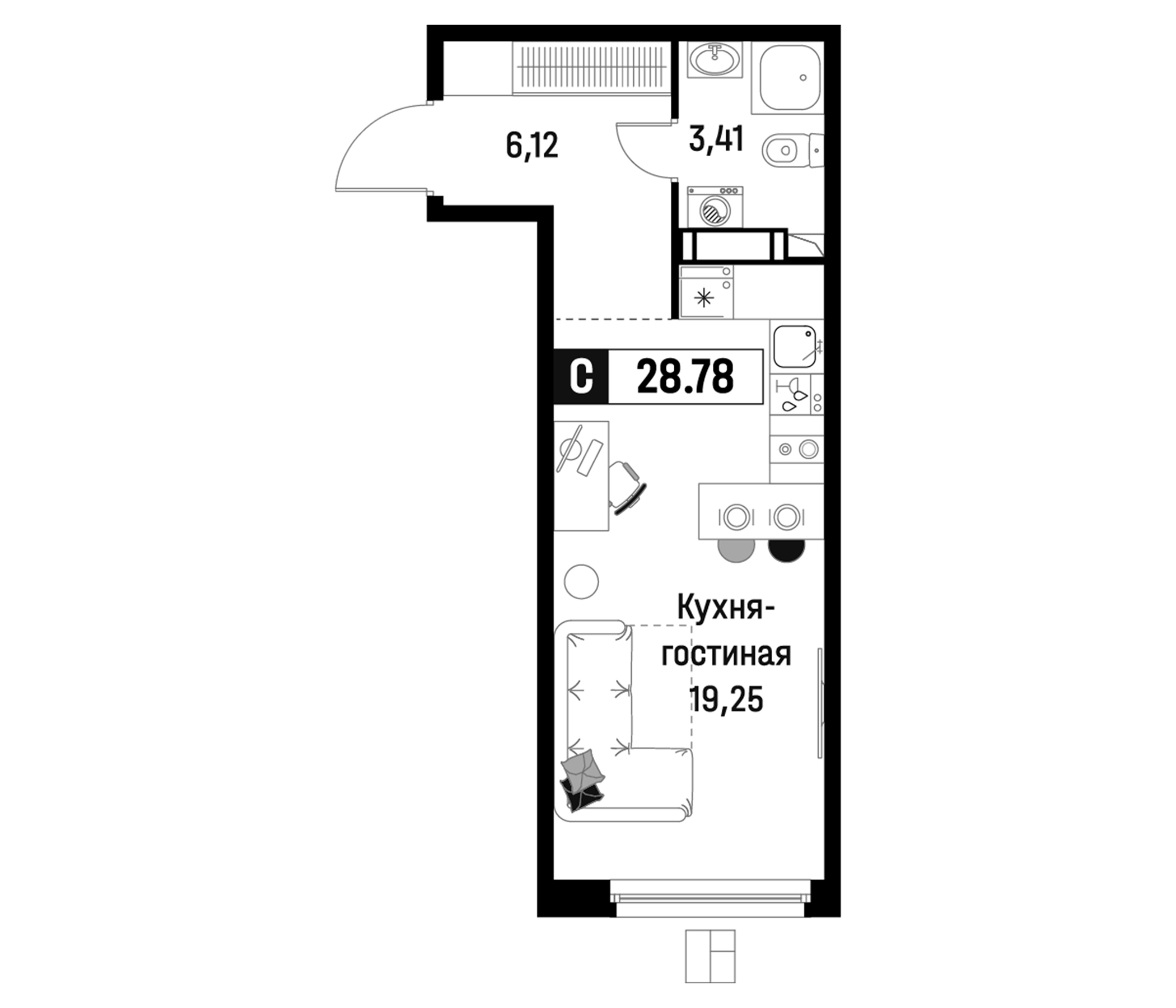 Планировка — Максималист, Студия, 29 м²