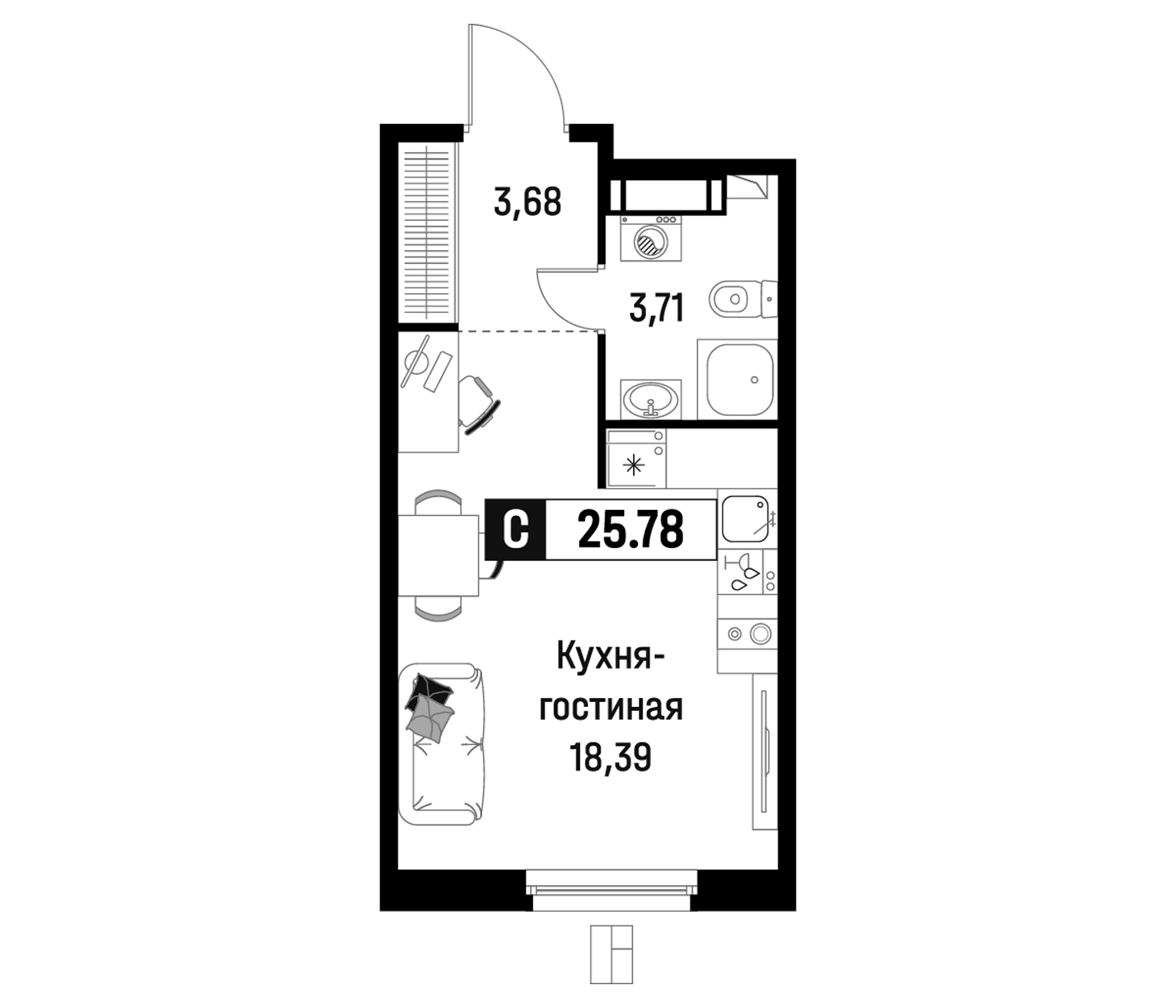 Планировка — Максималист, Студия, 26 м²