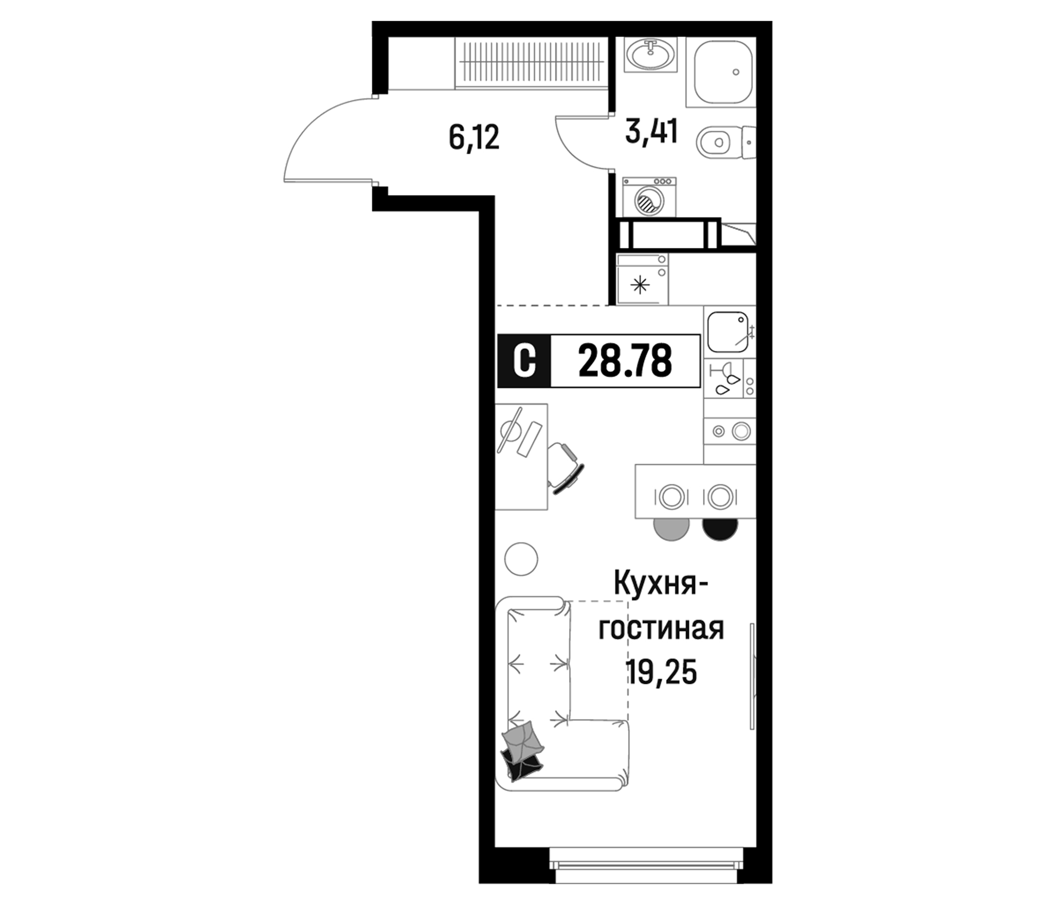Планировка — Максималист, Студия, 29 м²
