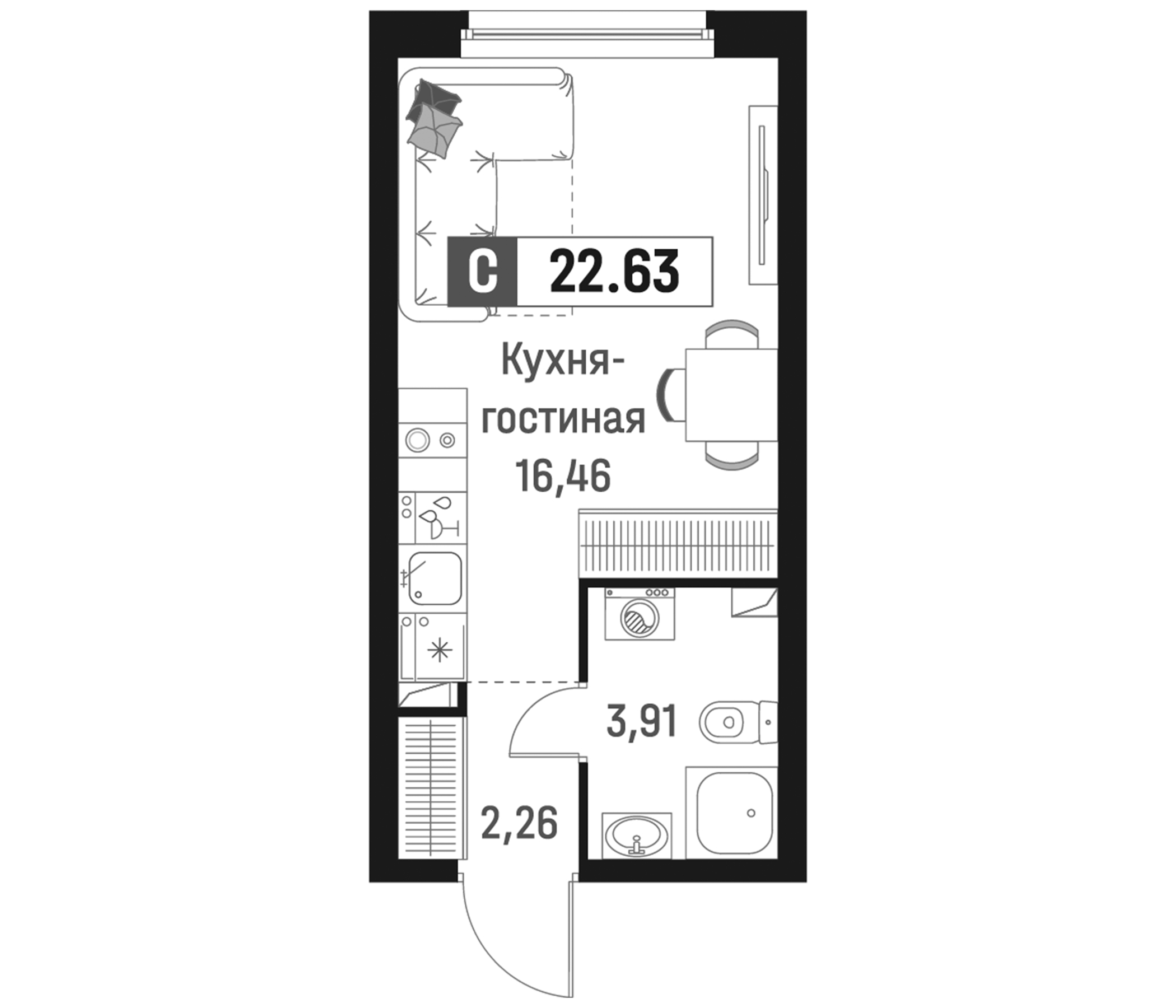 Планировка — Максималист, Студия, 23 м²