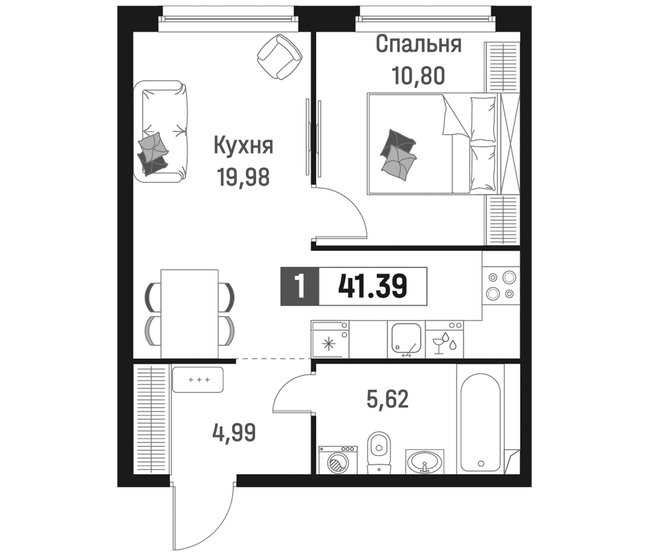 Планировка — Максималист, 2-комн., 41 м²