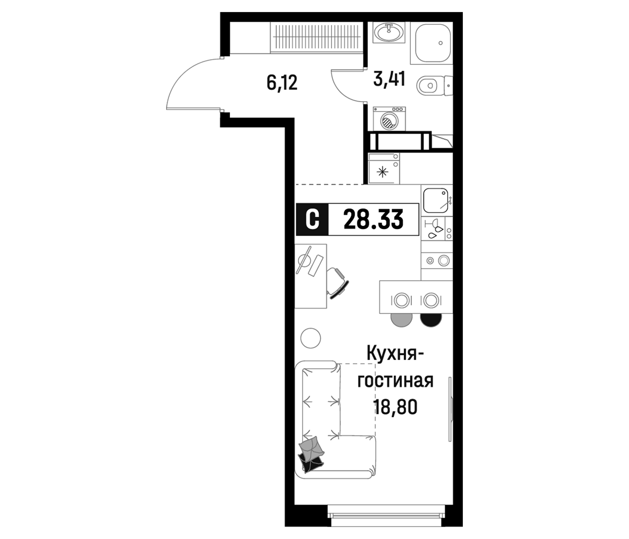 Планировка — Максималист, Студия, 28 м²