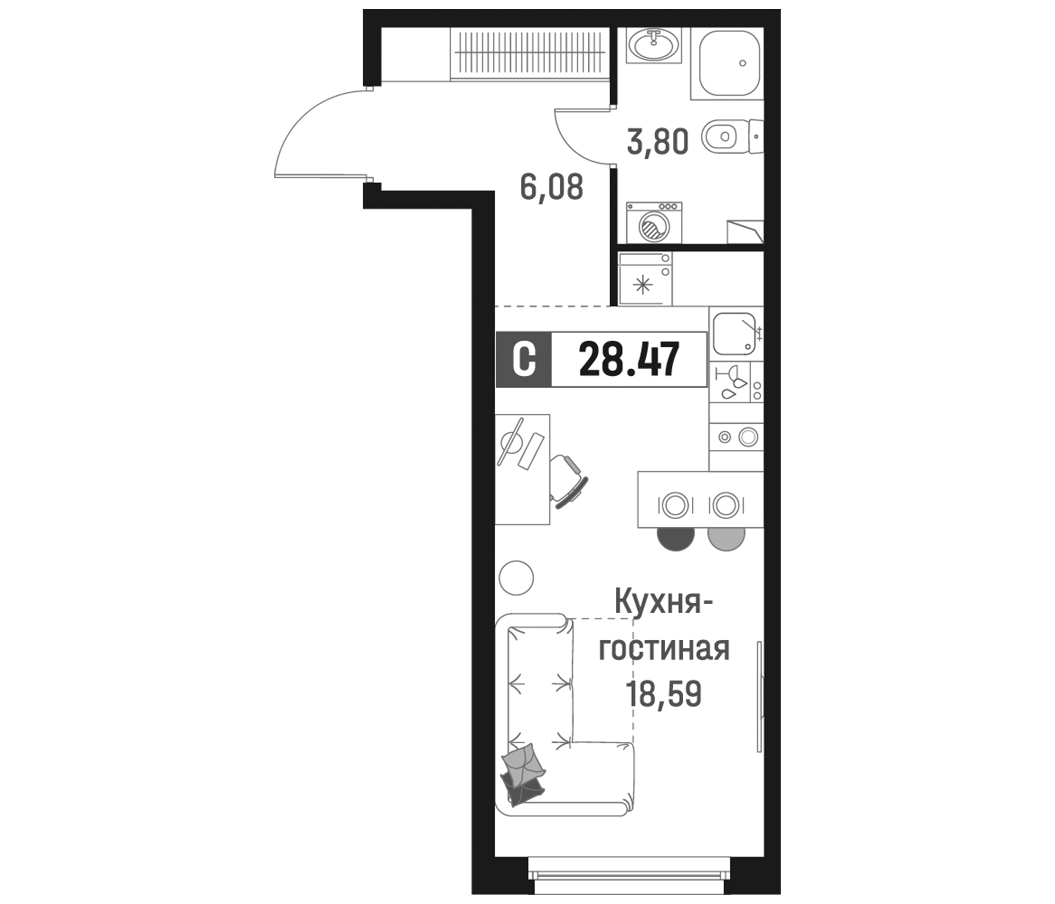 Планировка — Максималист, Студия, 28 м²