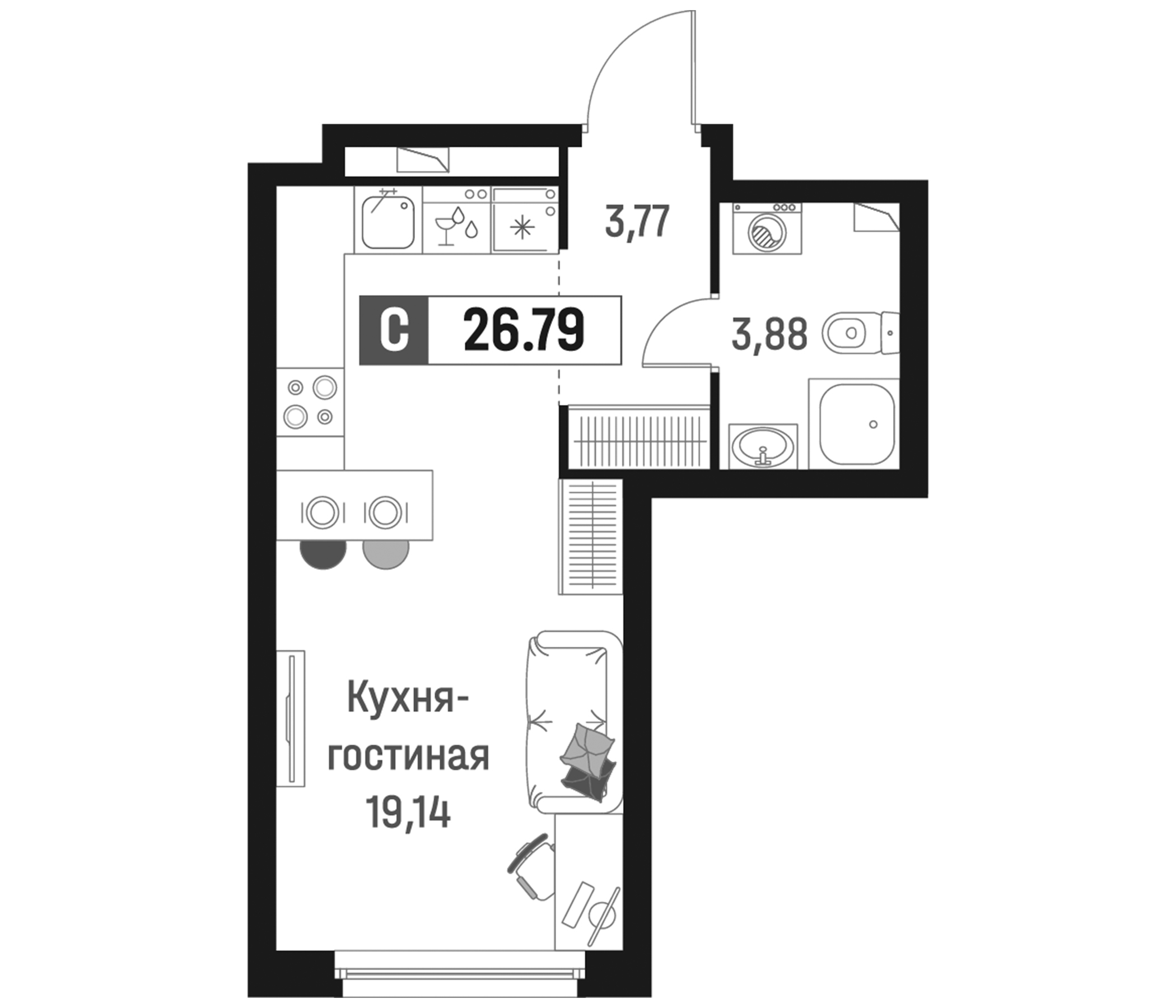 Планировка — Максималист, Студия, 27 м²