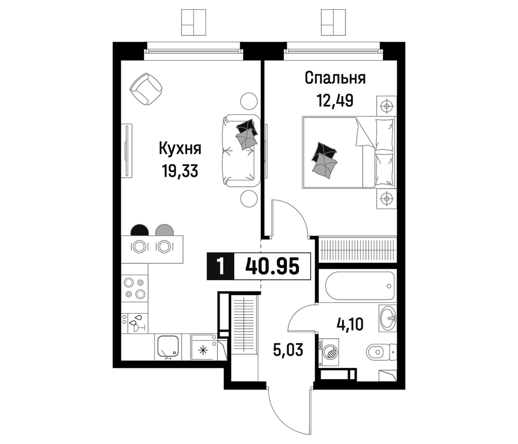 Планировка — Максималист, 2-комн., 41 м²