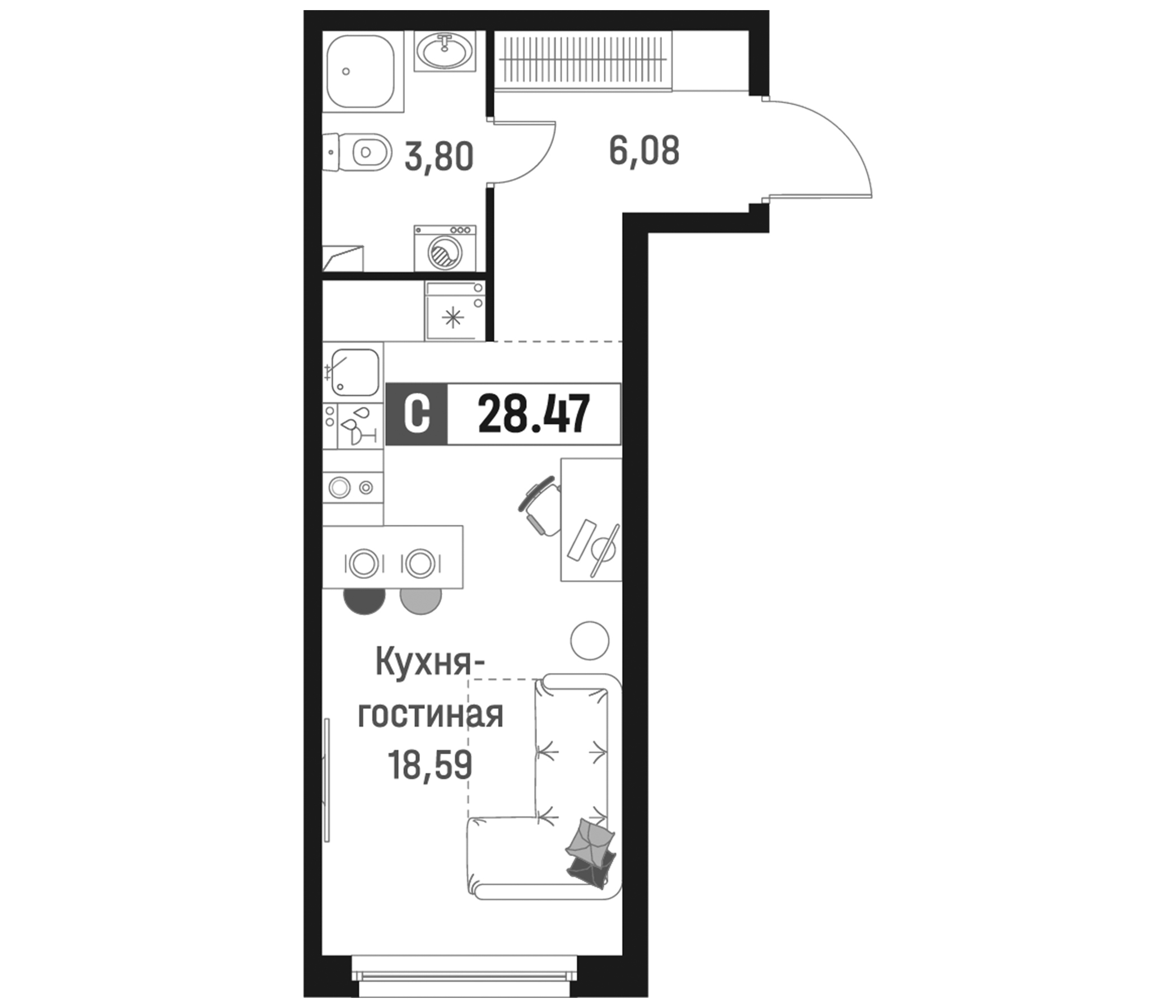 Планировка — Максималист, Студия, 28 м²