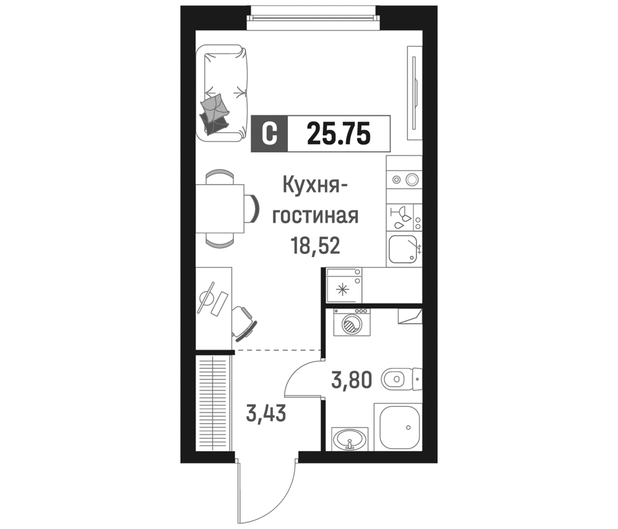 Планировка — Максималист, Студия, 26 м²