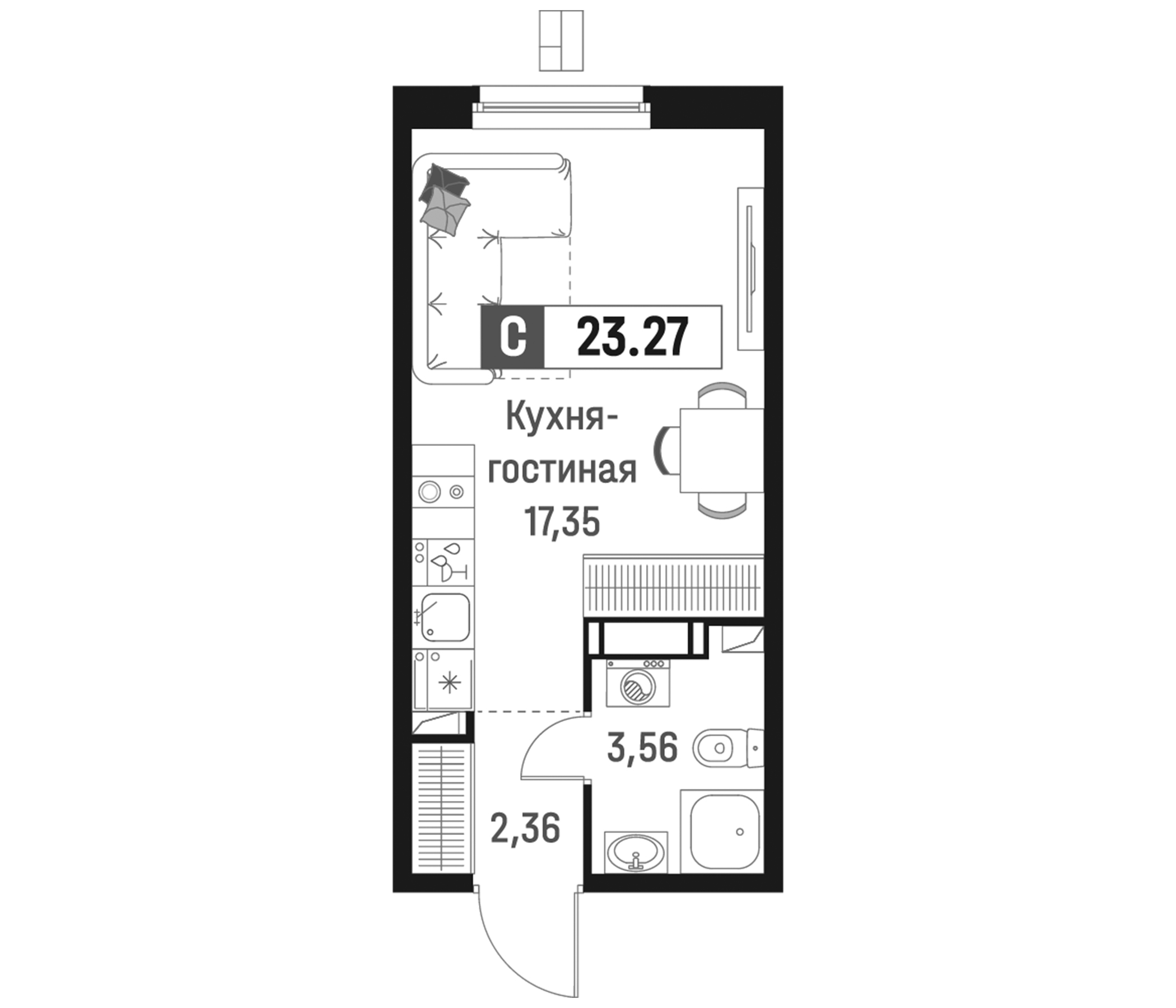 Планировка — Максималист, Студия, 23 м²