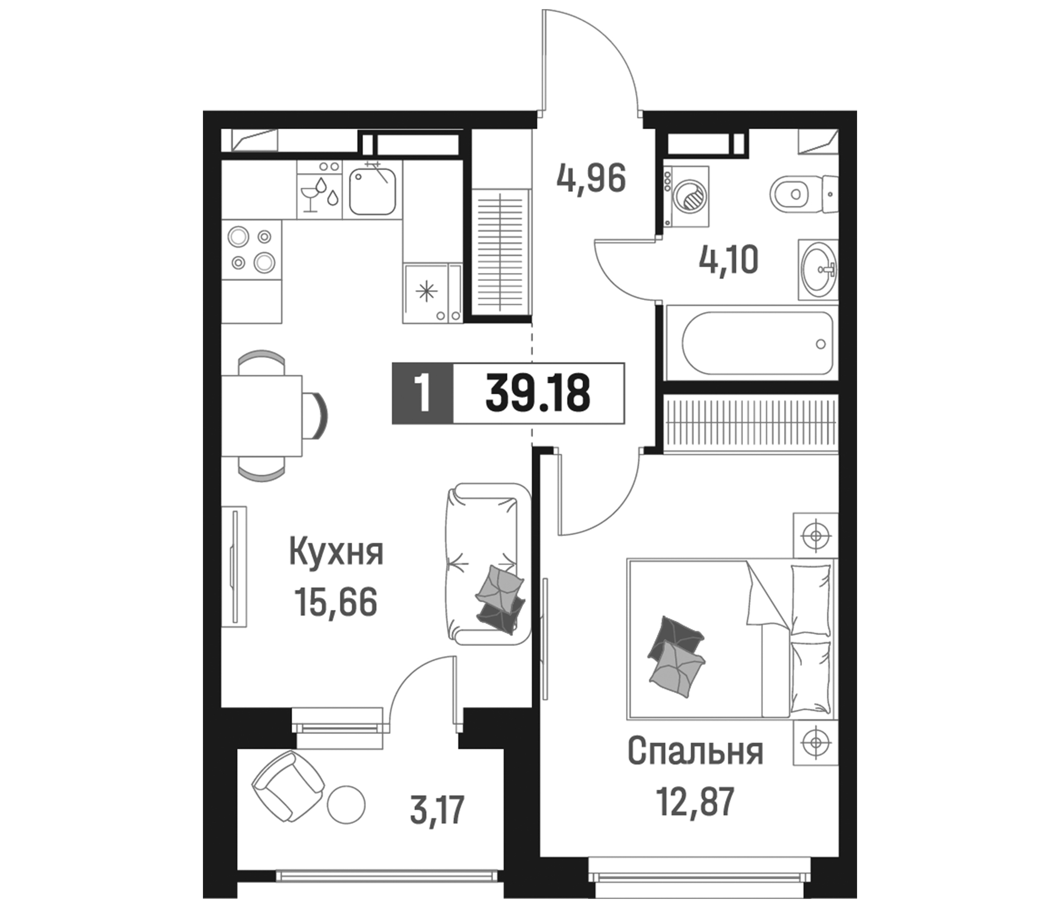 Планировка — Максималист, 2-комн., 38 м²