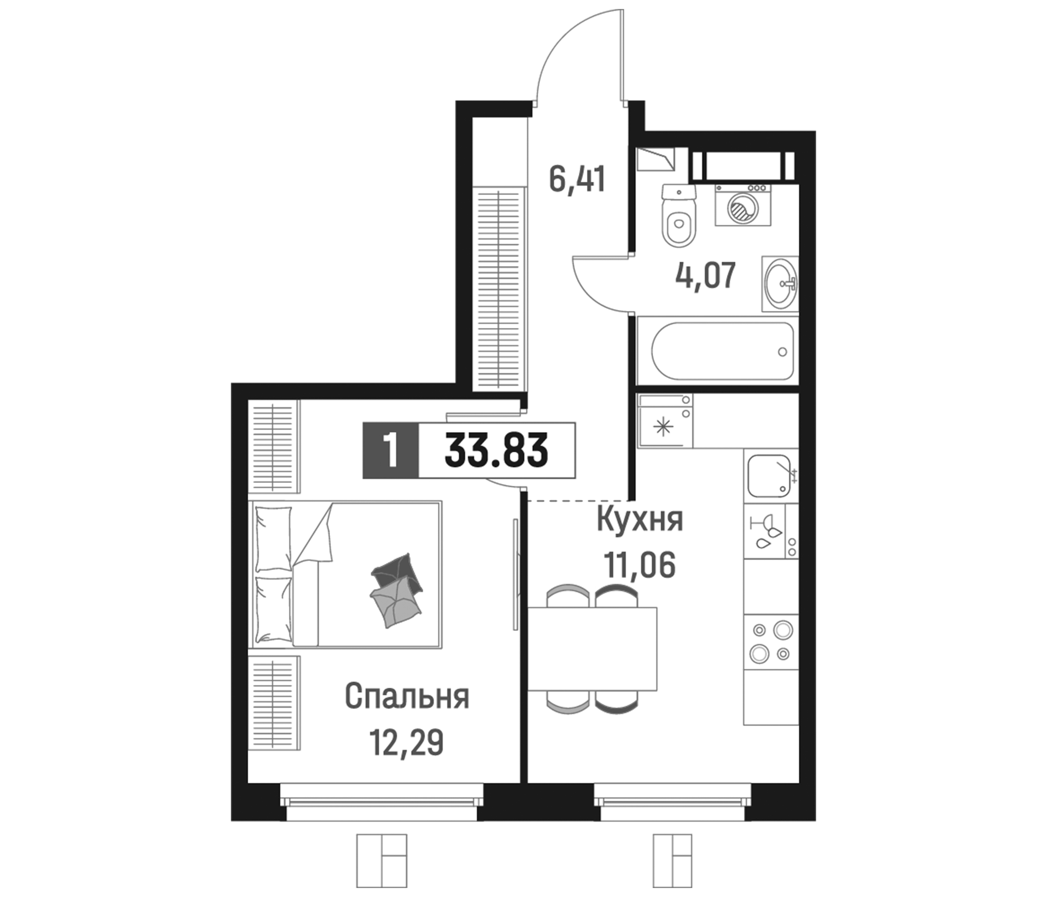Планировка — Максималист, 1-комн., 34 м²