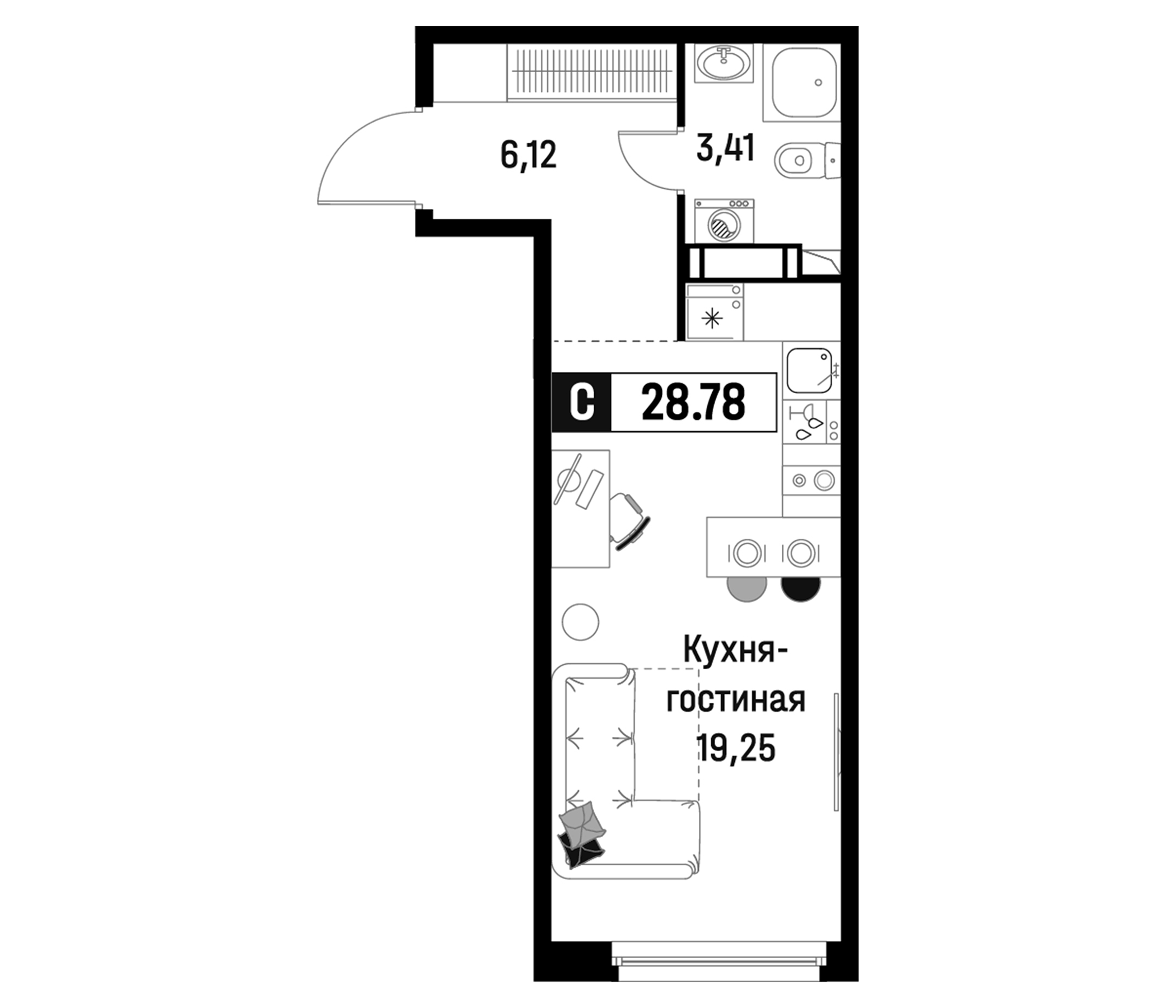 Планировка — Максималист, Студия, 29 м²