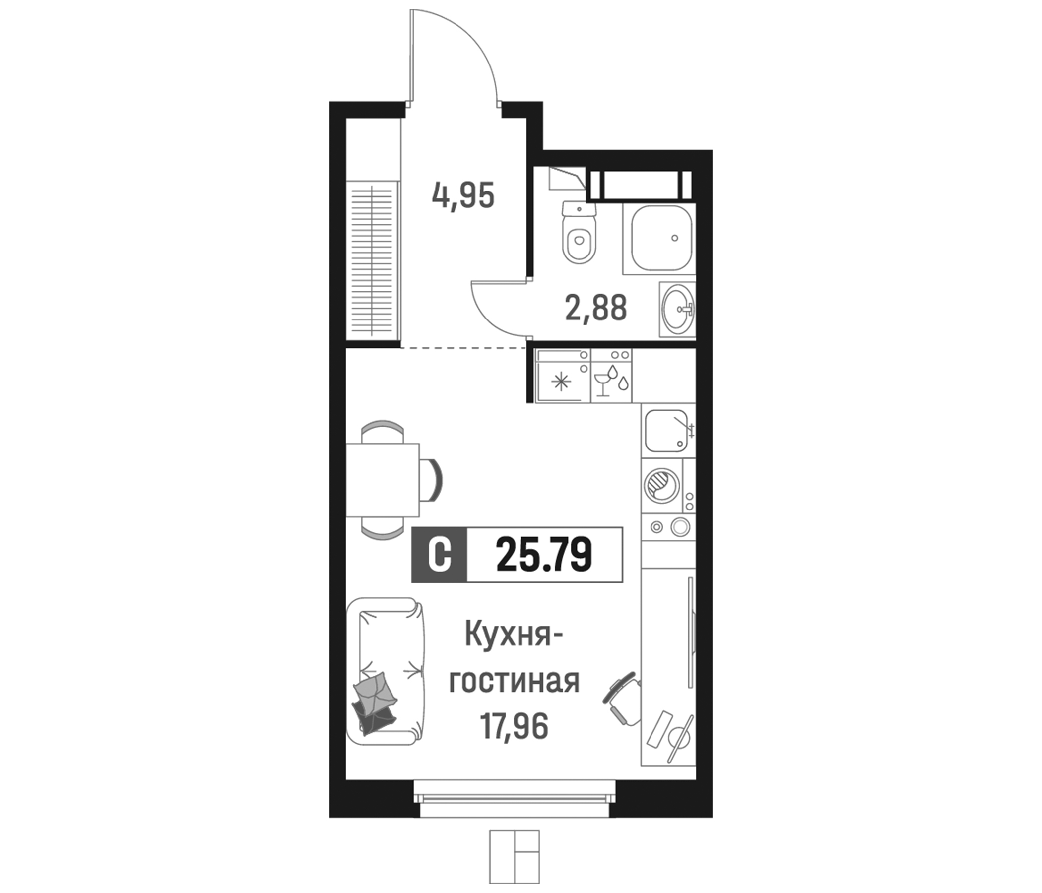 Планировка — Максималист, Студия, 26 м²