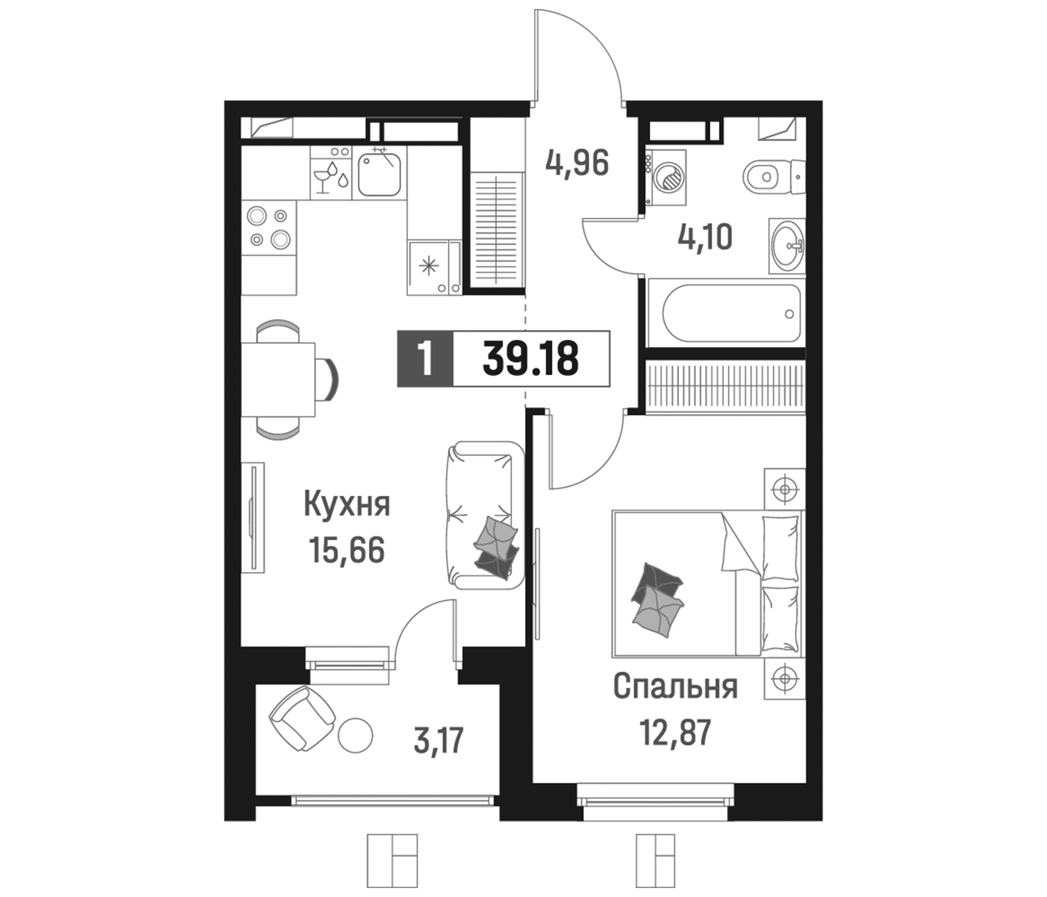 Планировка — Максималист, 2-комн., 38 м²