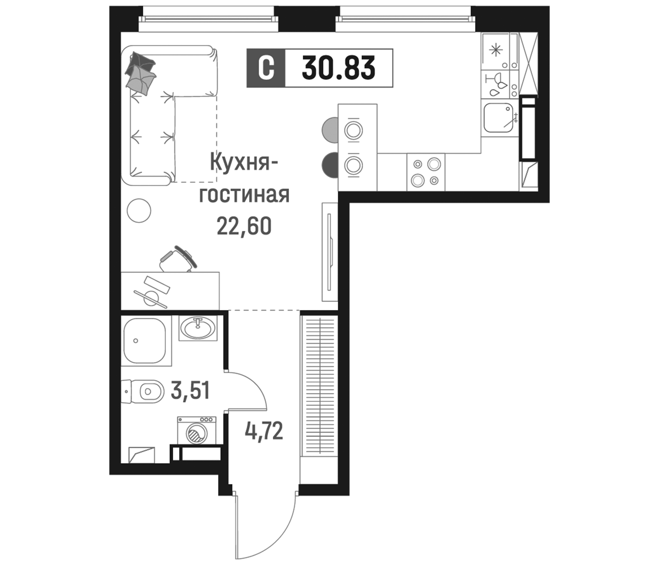 Планировка — Максималист, Студия, 31 м²