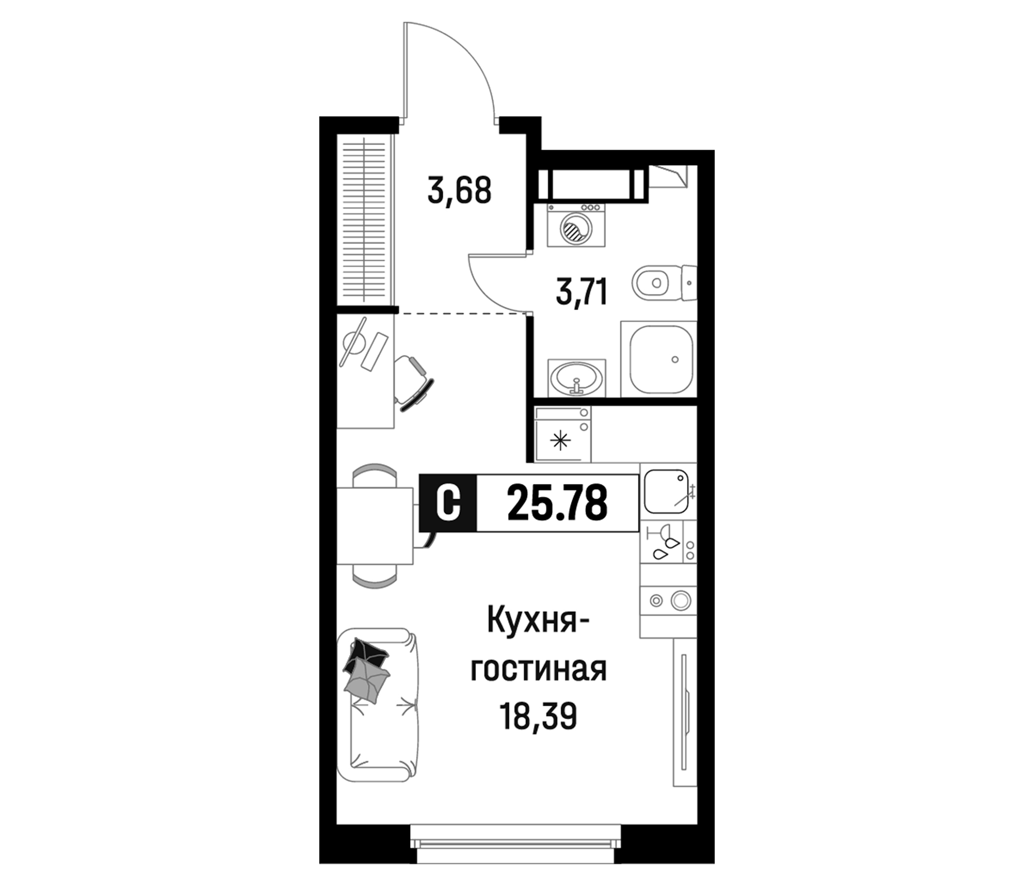 Планировка — Максималист, Студия, 26 м²