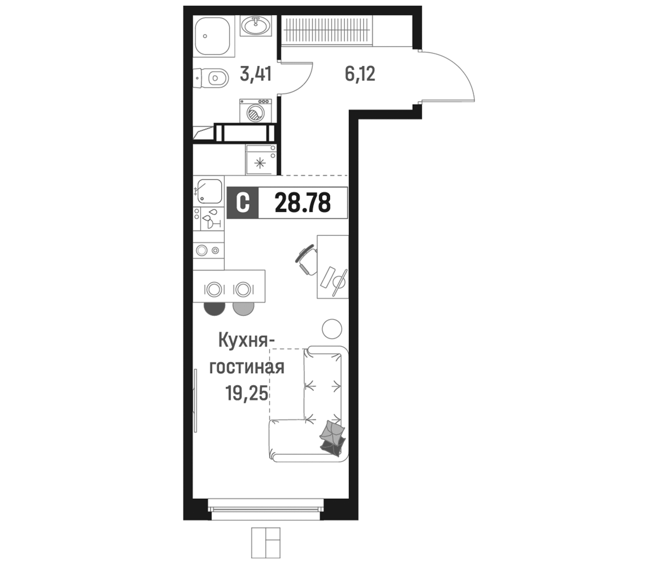 Планировка — Максималист, Студия, 29 м²