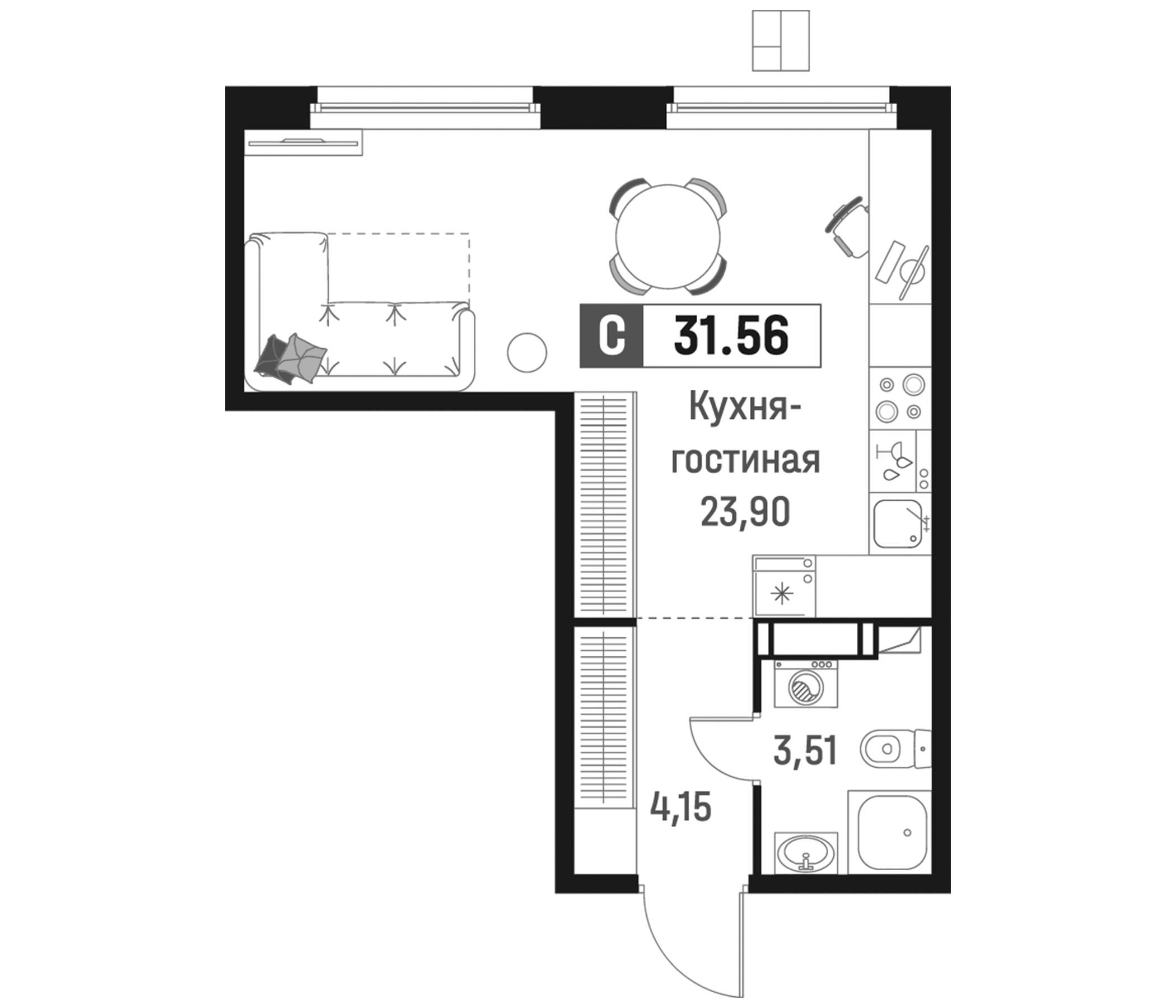 Планировка — Максималист, Студия, 32 м²