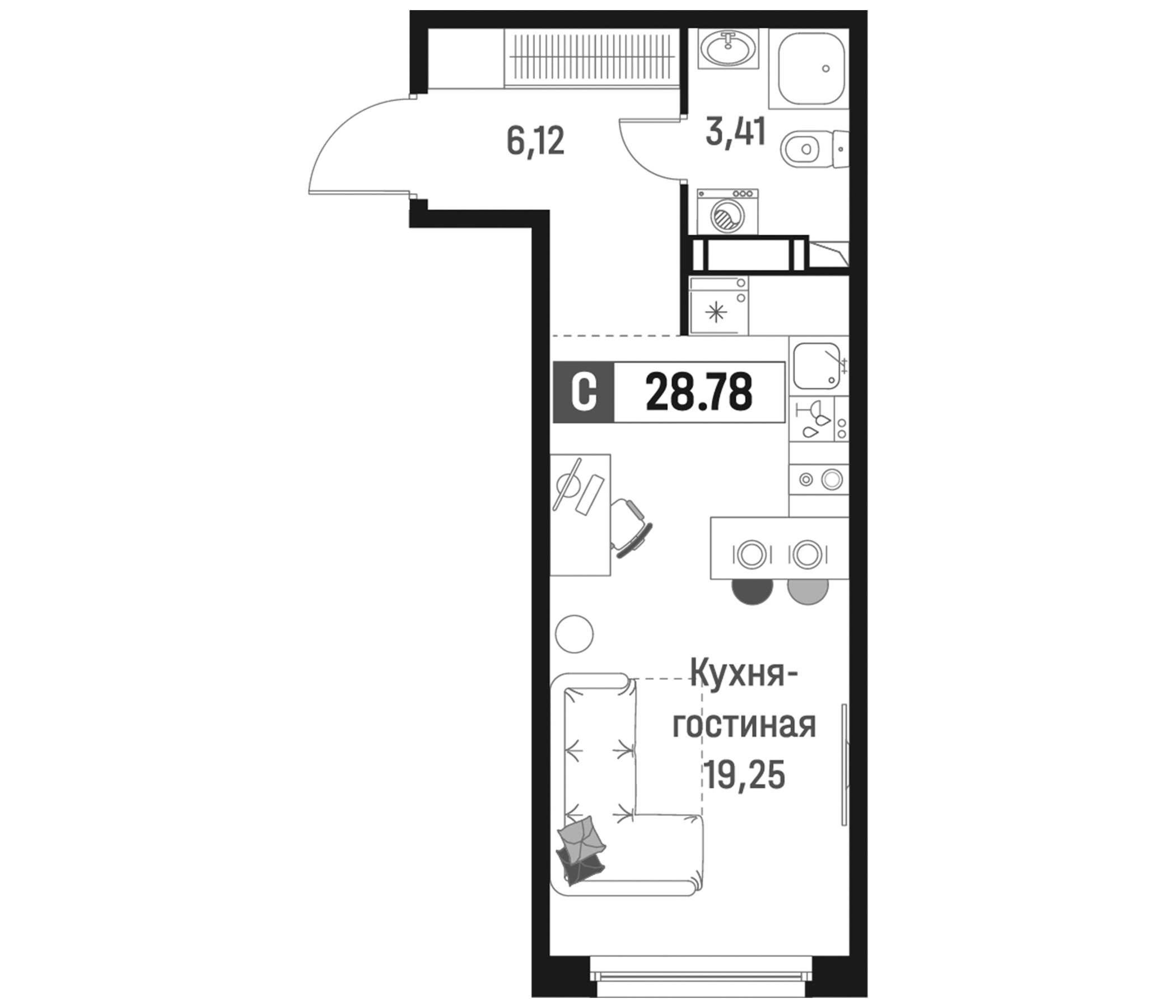 Планировка — Максималист, Студия, 29 м²