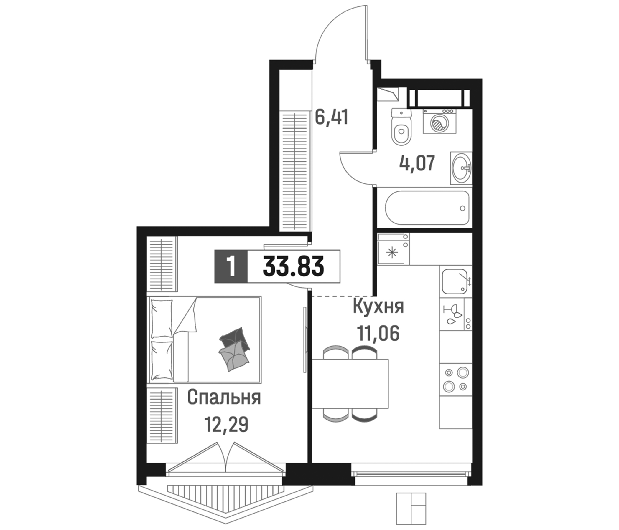 Планировка — Максималист, 1-комн., 34 м²