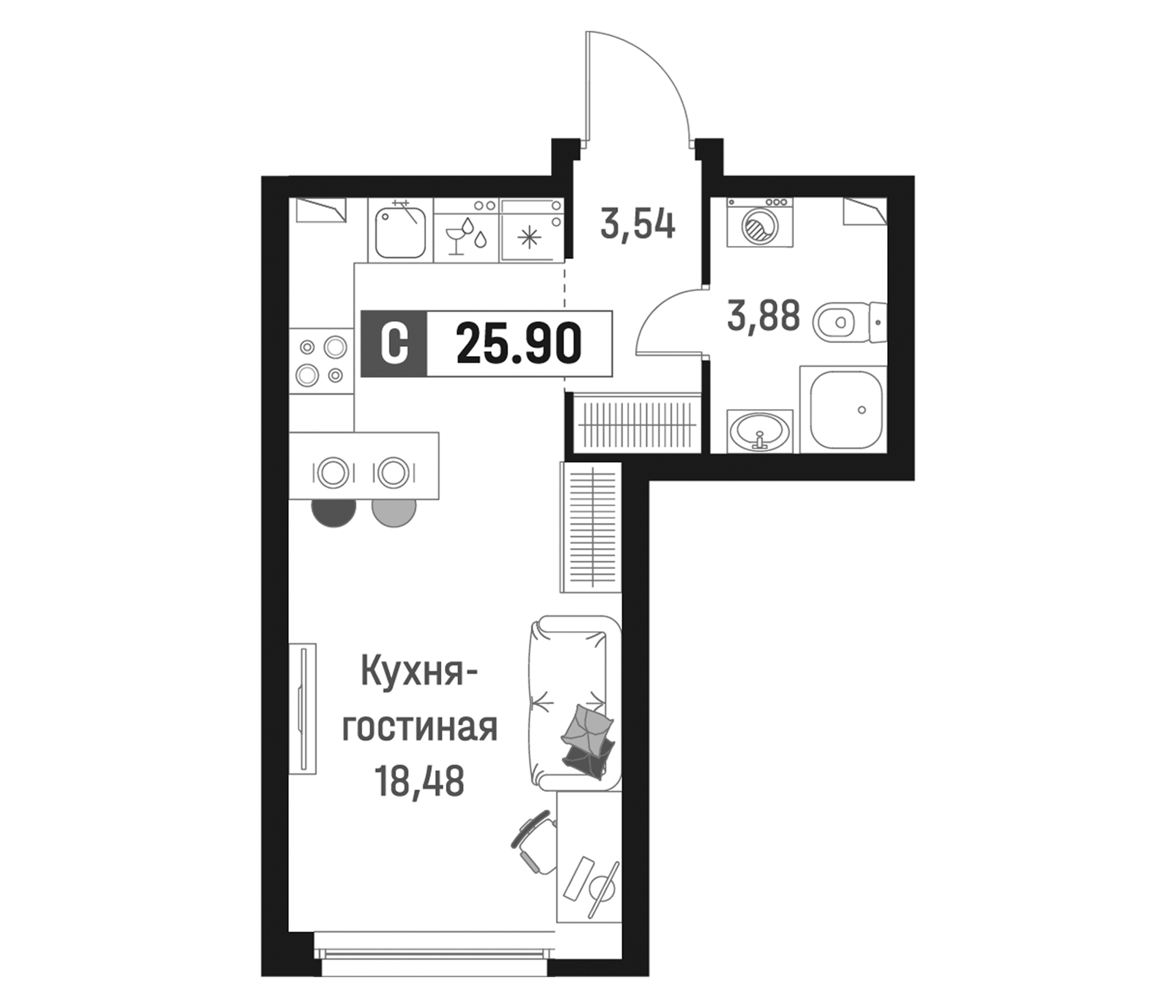 Планировка — Максималист, Студия, 26 м²