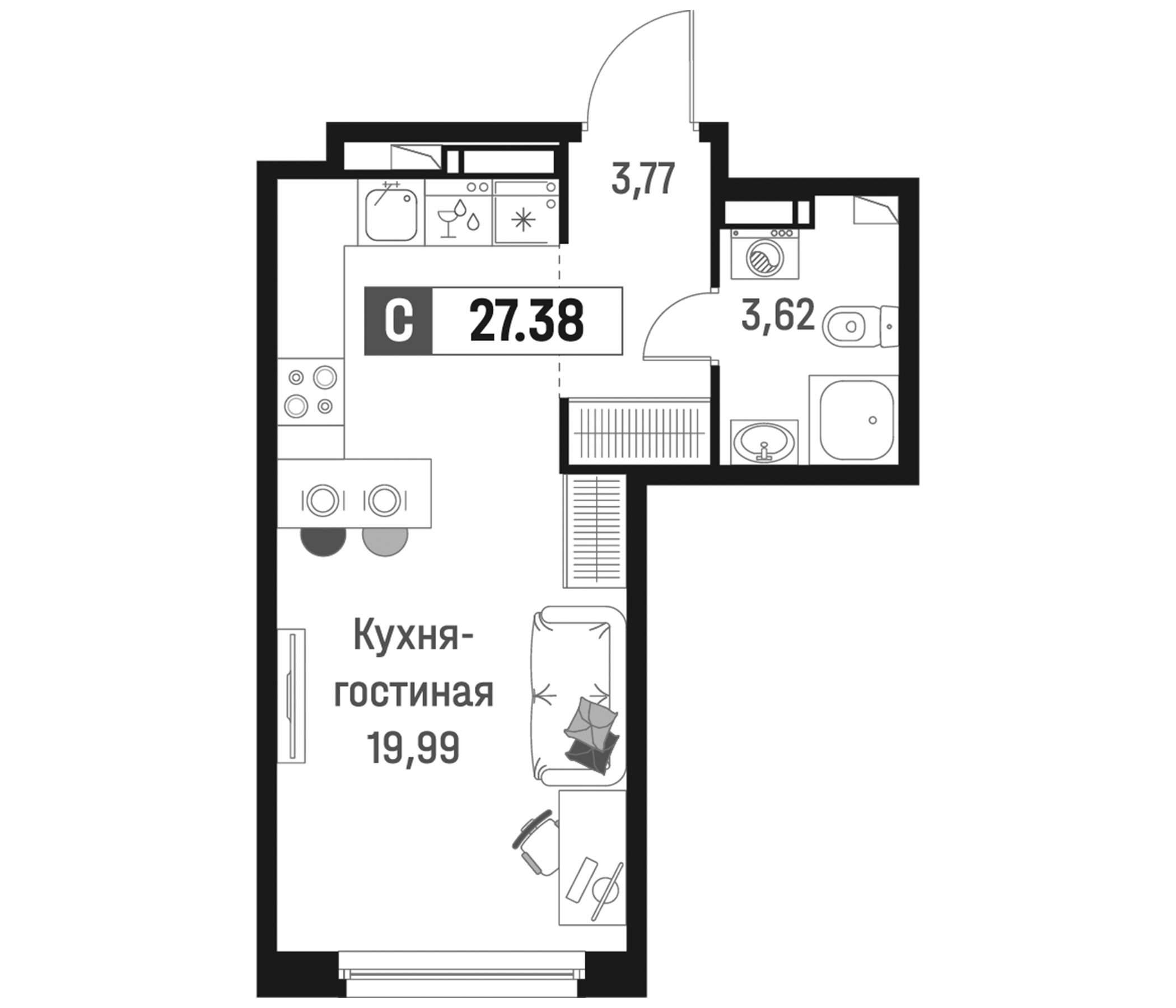 Планировка — Максималист, Студия, 27 м²