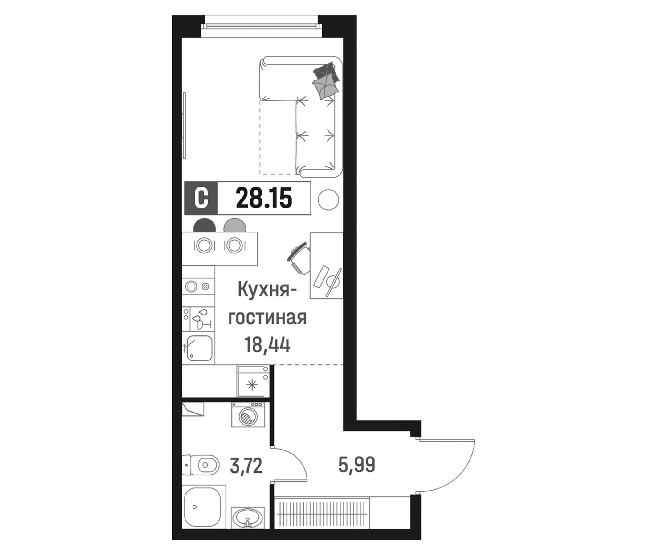 Планировка — Максималист, Студия, 28 м²
