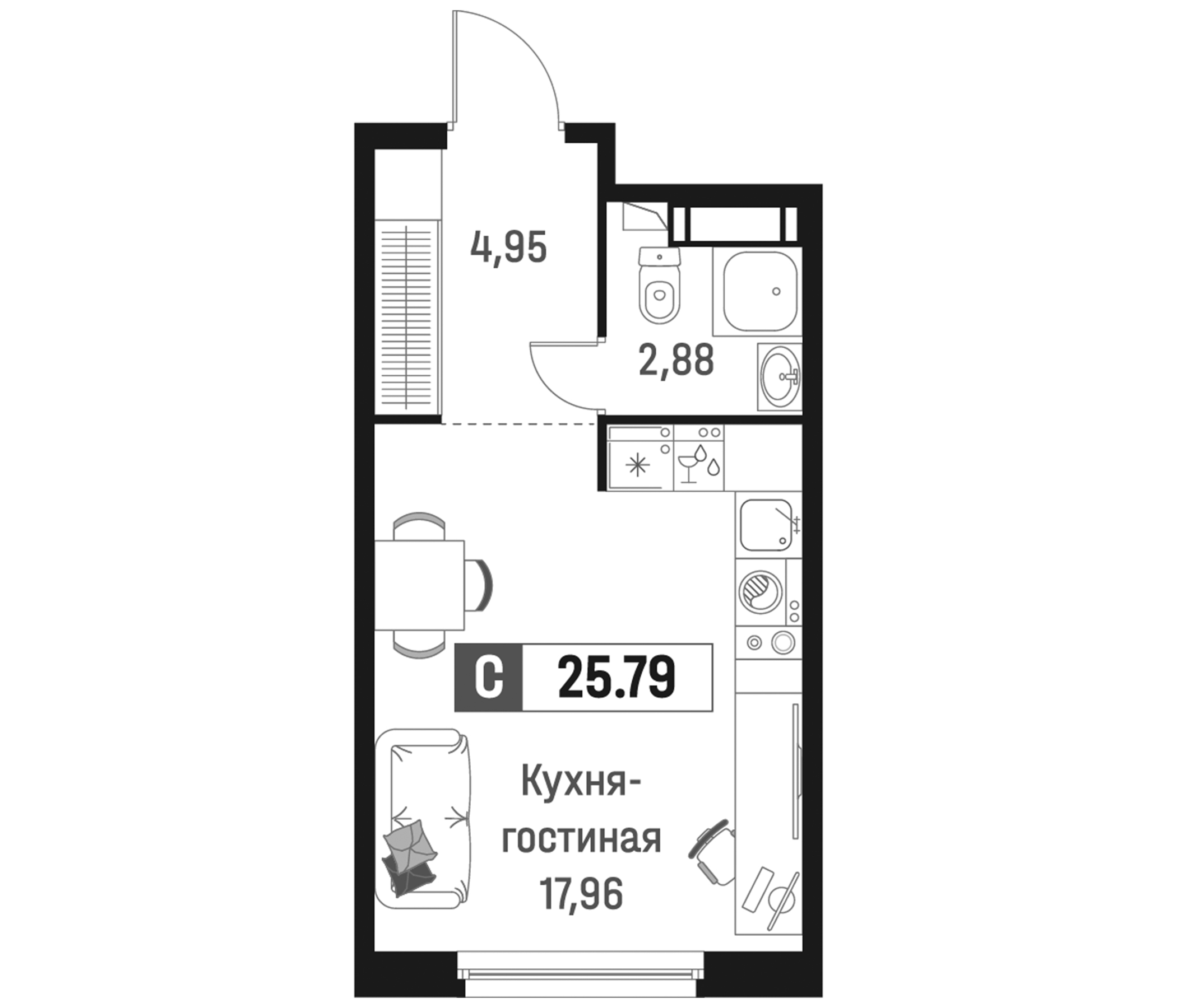 Планировка — Максималист, Студия, 26 м²