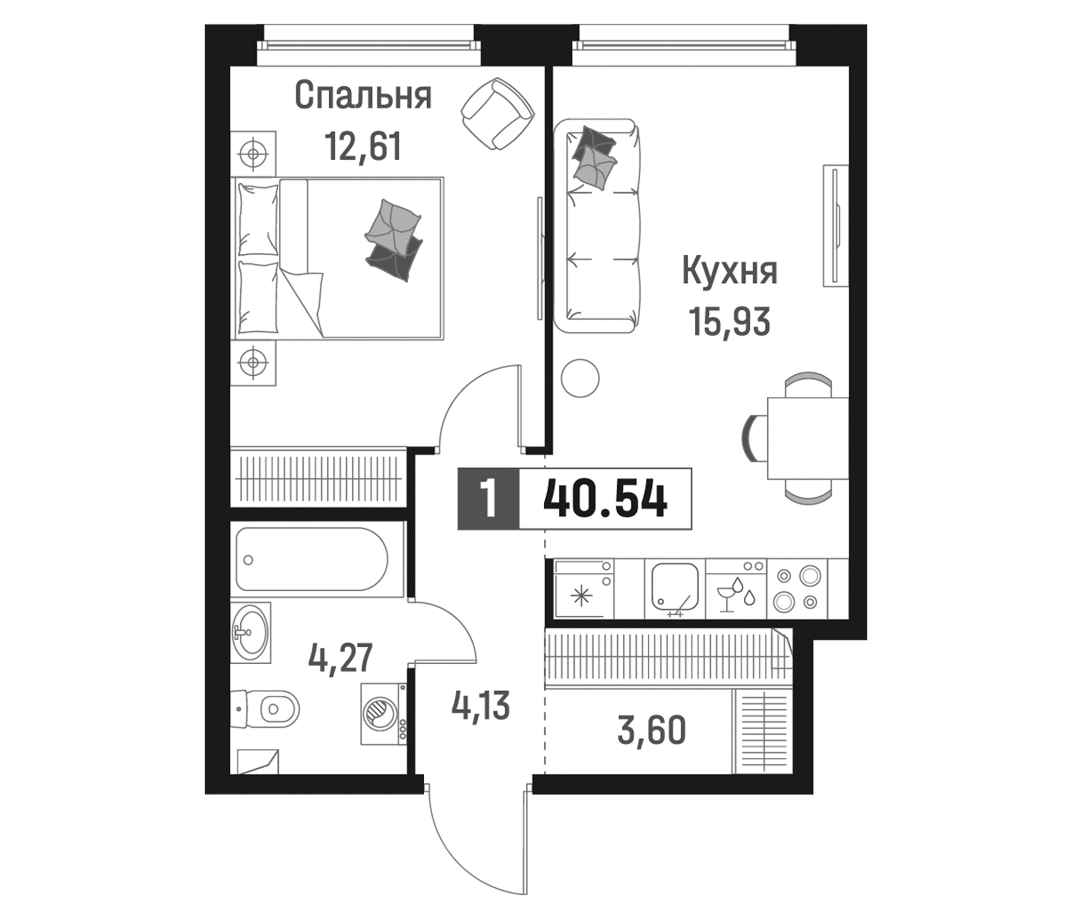 Планировка — Максималист, 2-комн., 41 м²