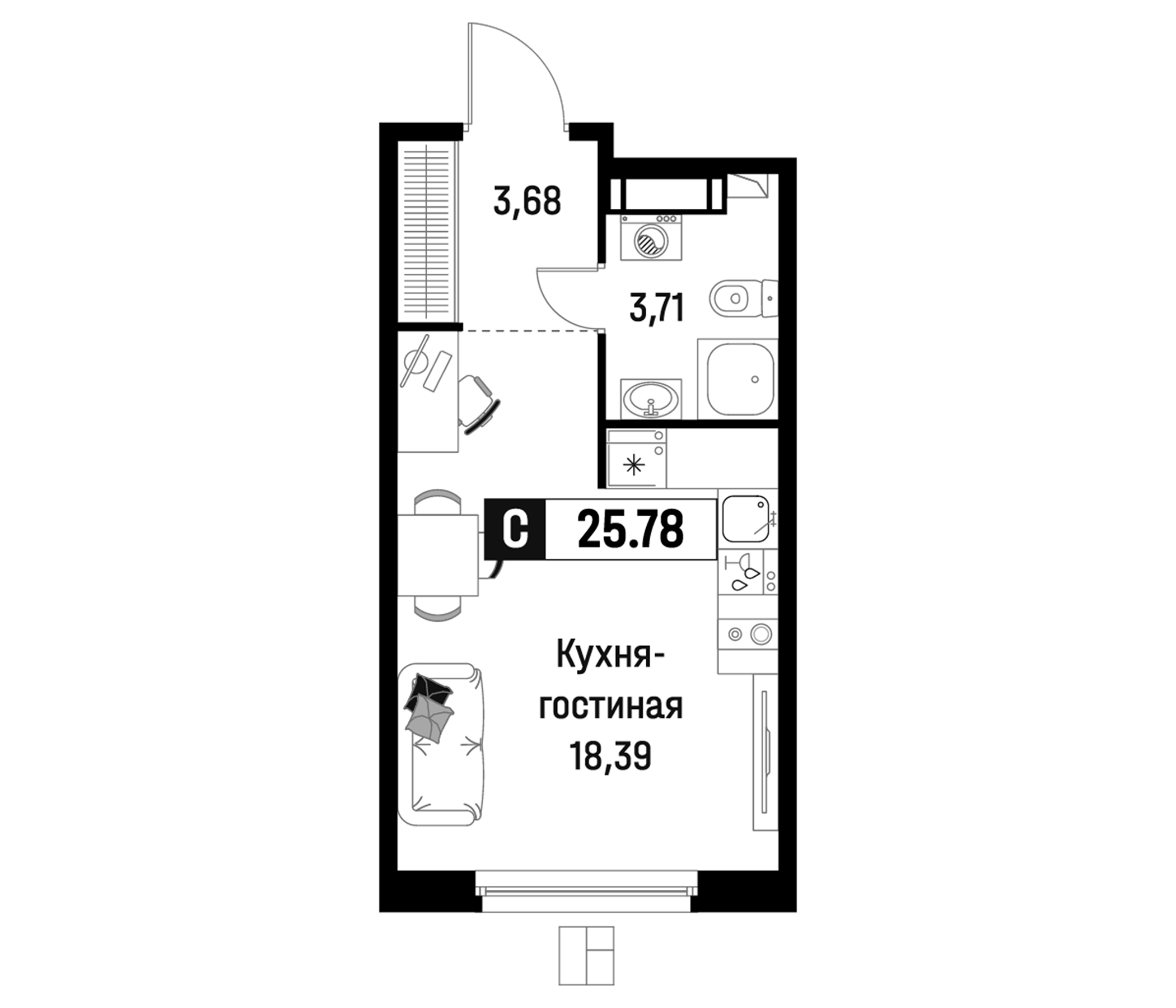 Планировка — Максималист, Студия, 26 м²