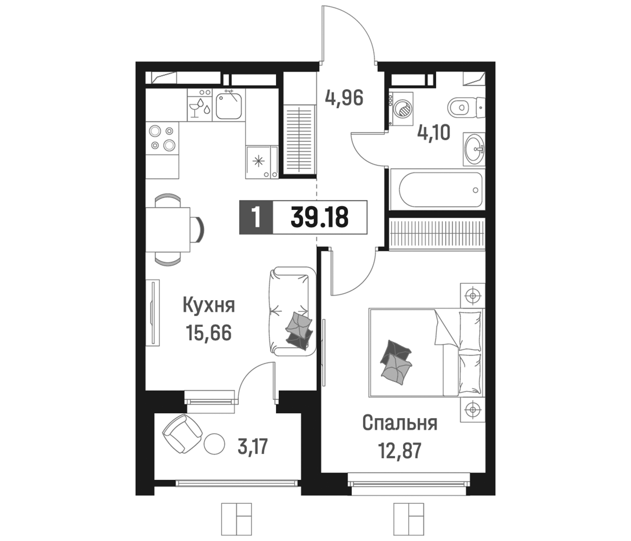 Планировка — Максималист, 2-комн., 38 м²