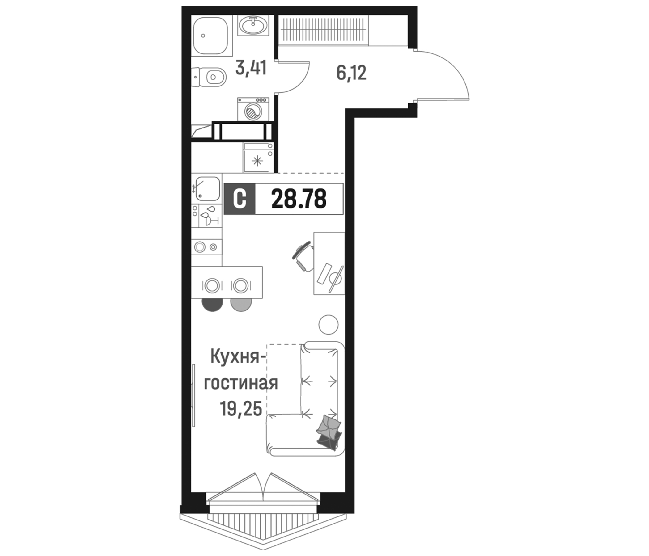 Планировка — Максималист, Студия, 29 м²