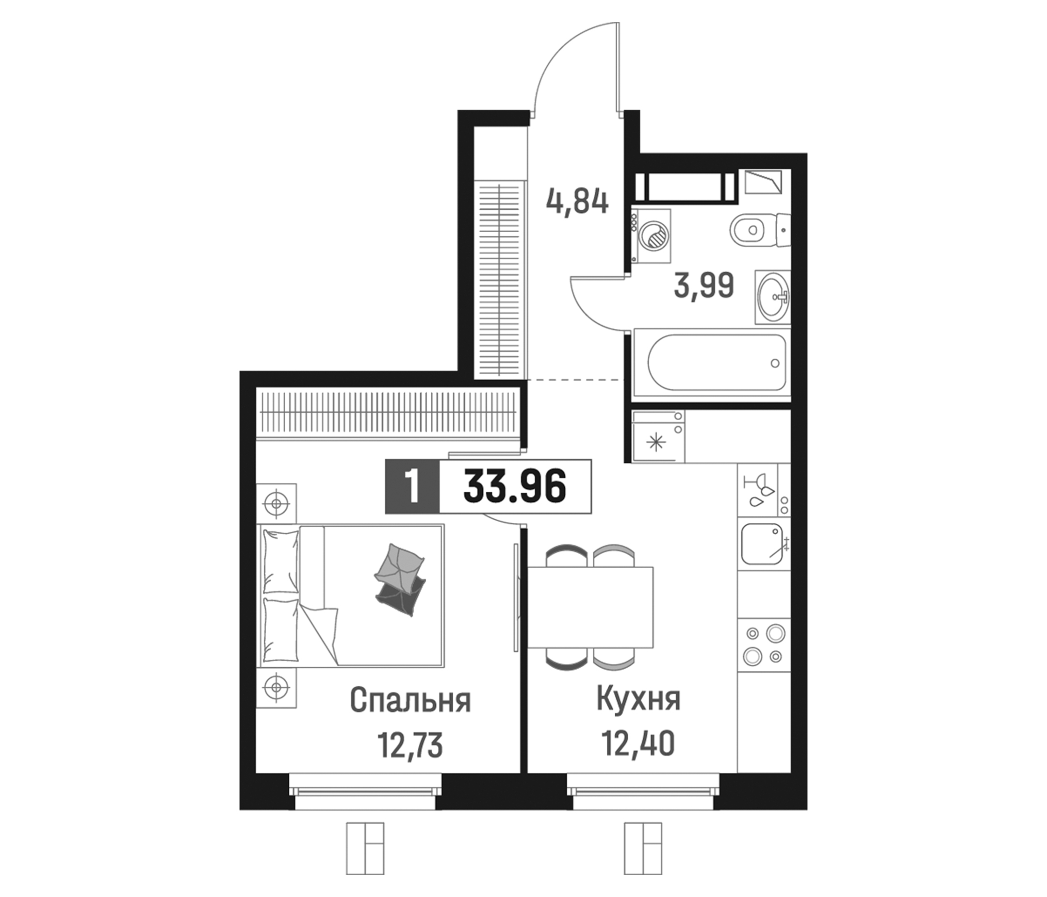 Планировка — Максималист, 1-комн., 34 м²