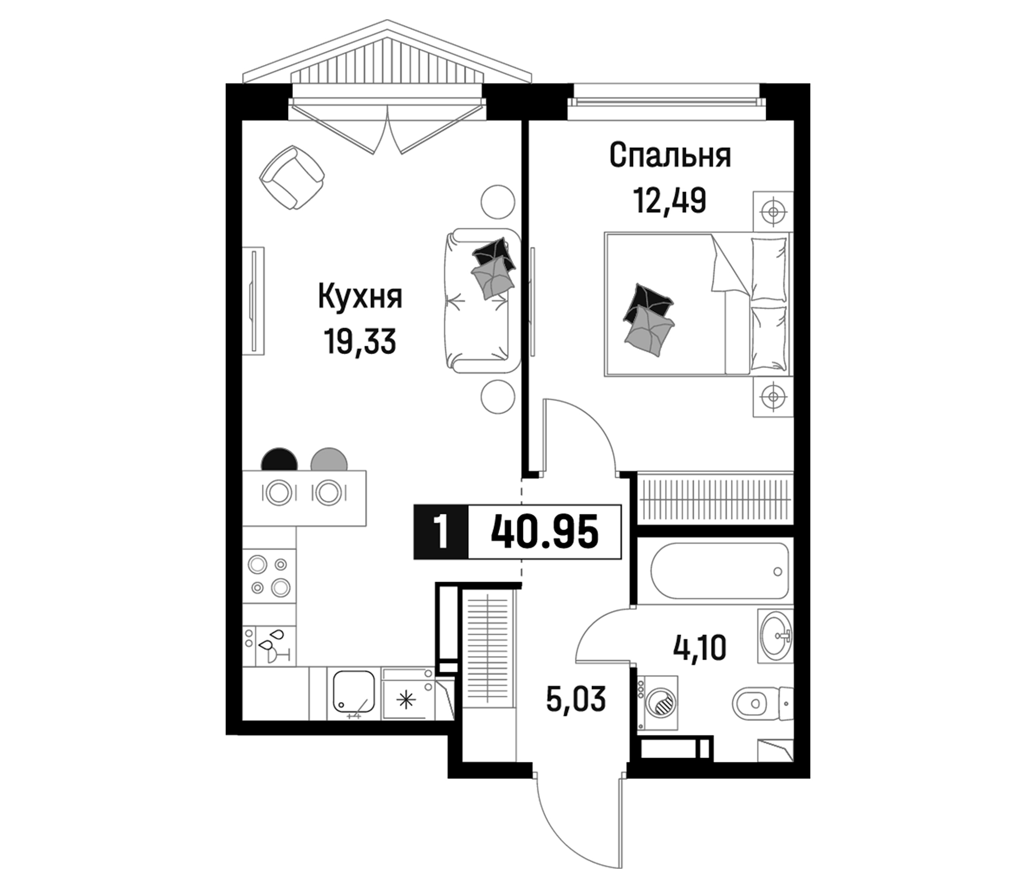 Планировка — Максималист, 2-комн., 41 м²