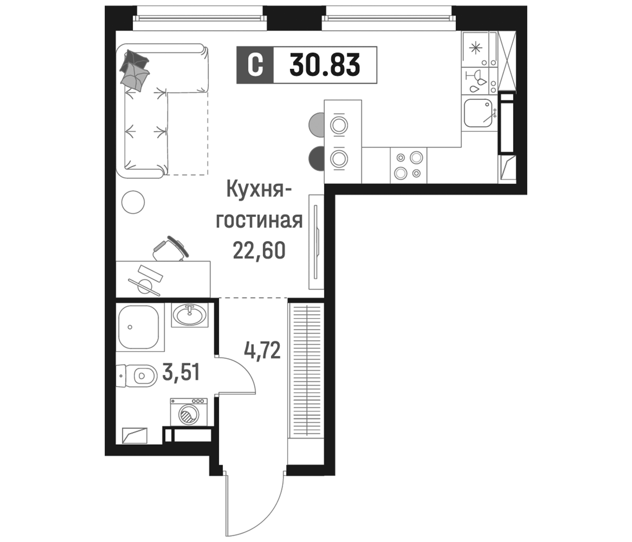 Планировка — Максималист, Студия, 31 м²