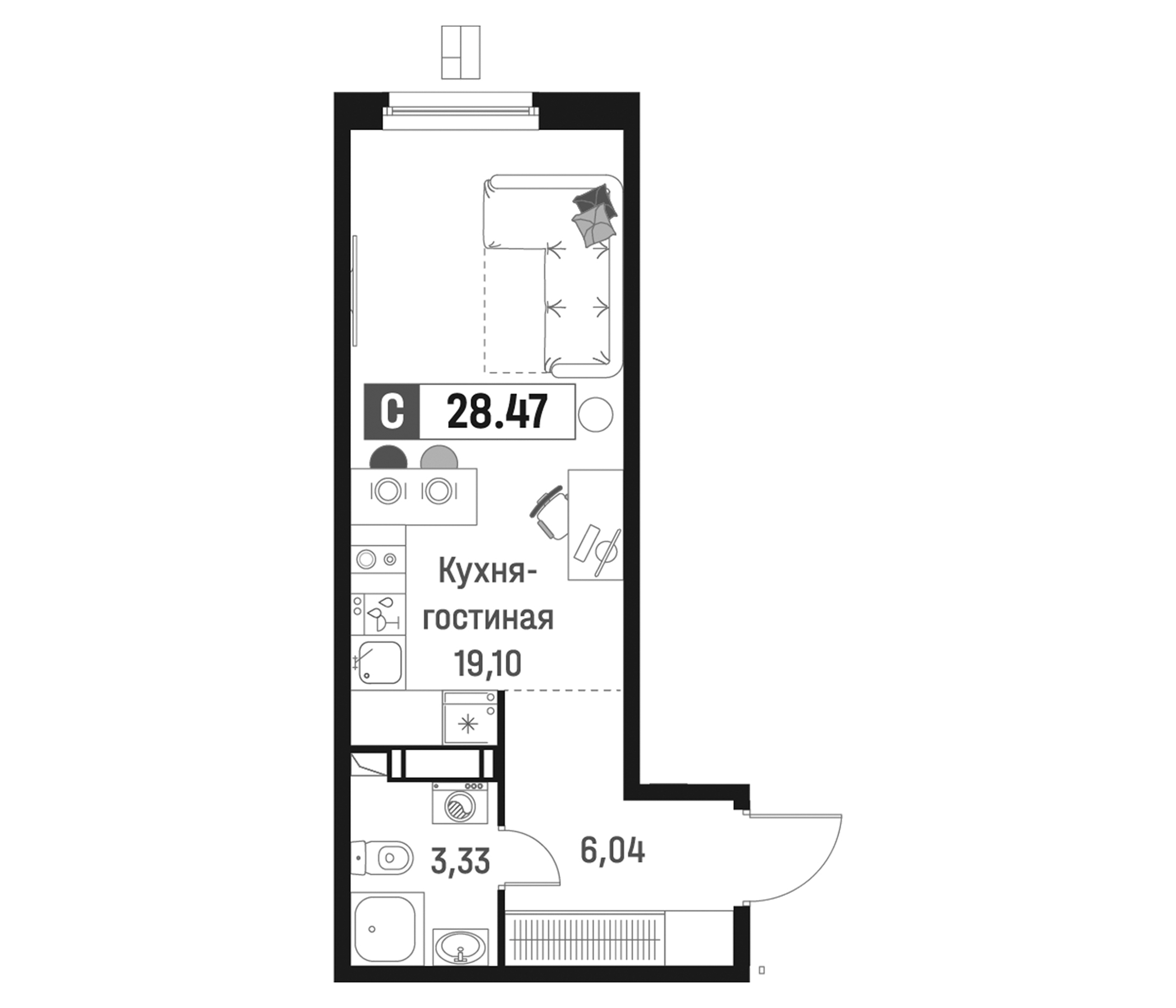 Планировка — Максималист, Студия, 28 м²