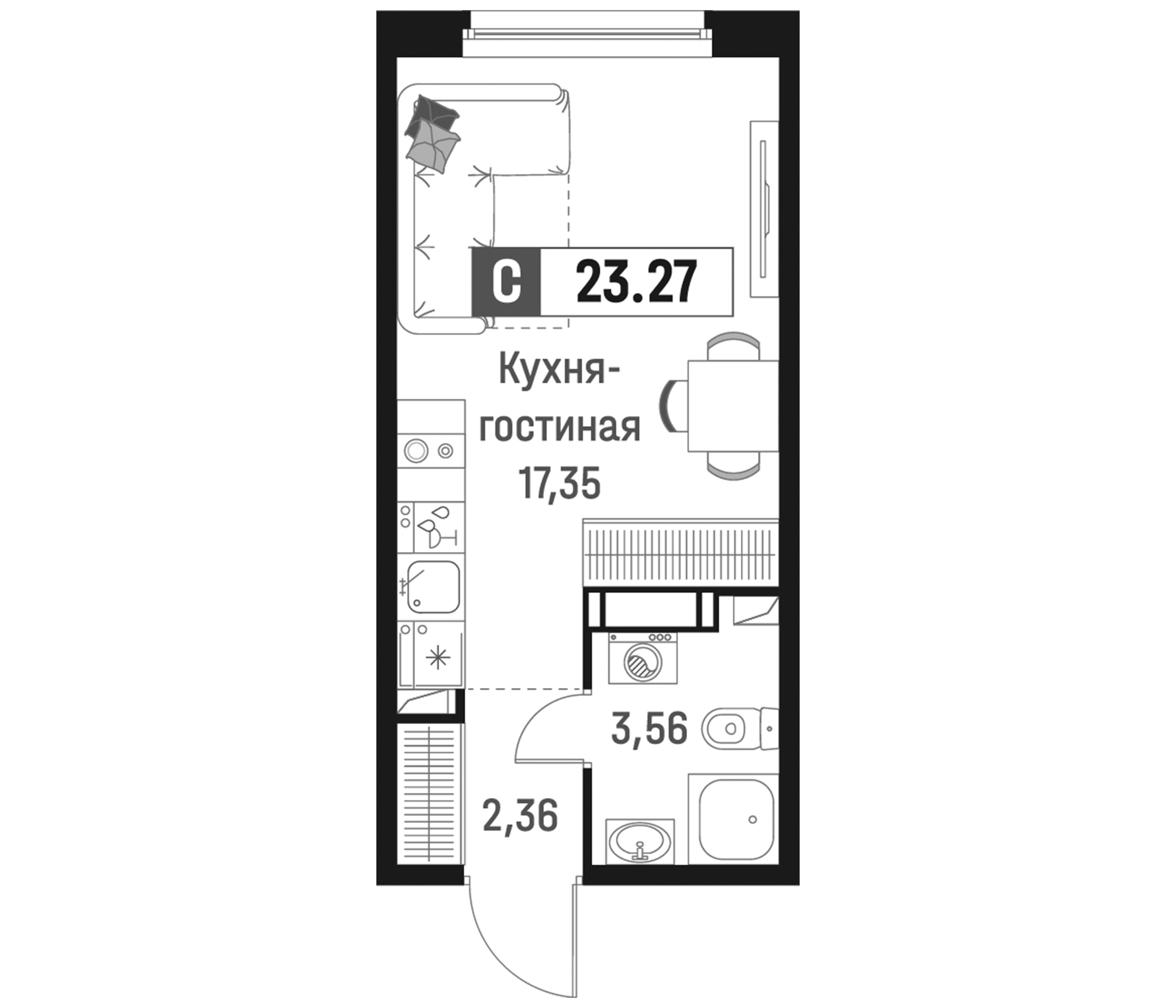 Планировка — Максималист, Студия, 23 м²