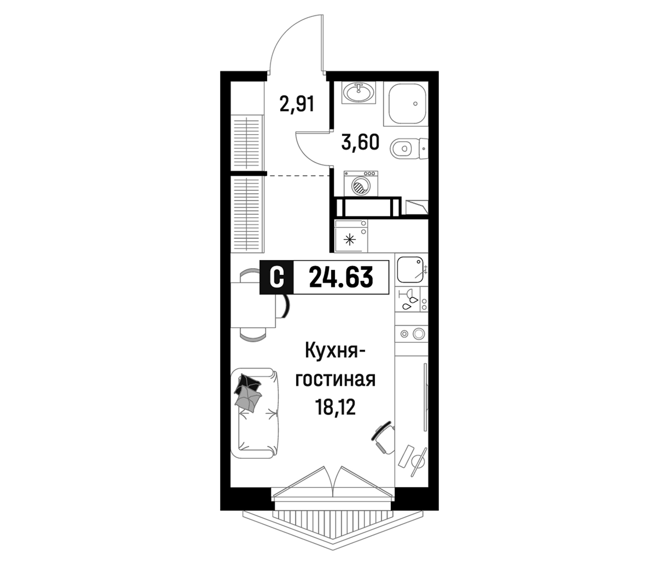 Планировка — Максималист, Студия, 25 м²