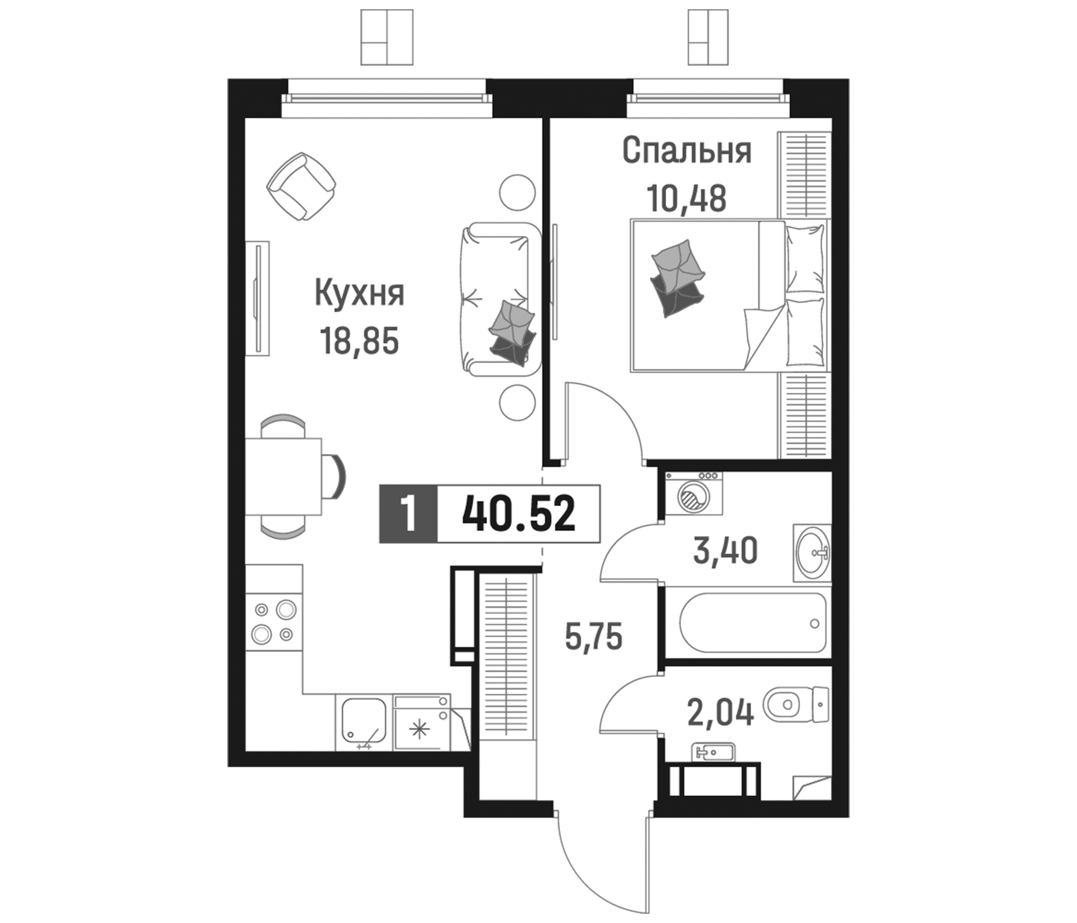 Планировка — Максималист, 2-комн., 41 м²