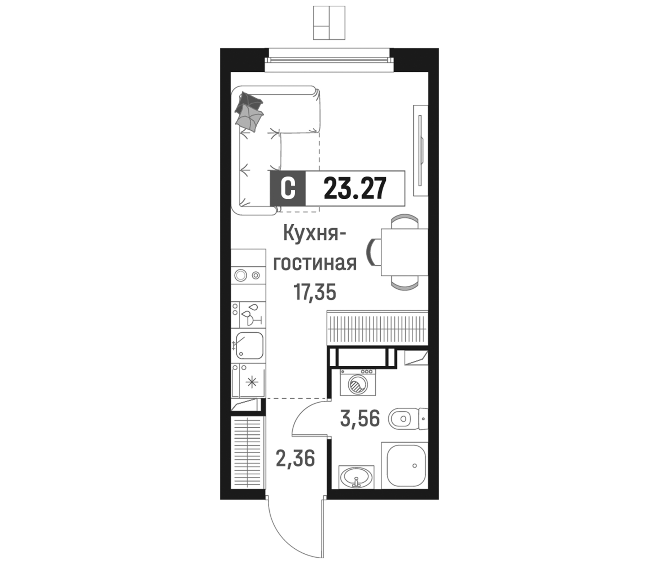 Планировка — Максималист, Студия, 23 м²