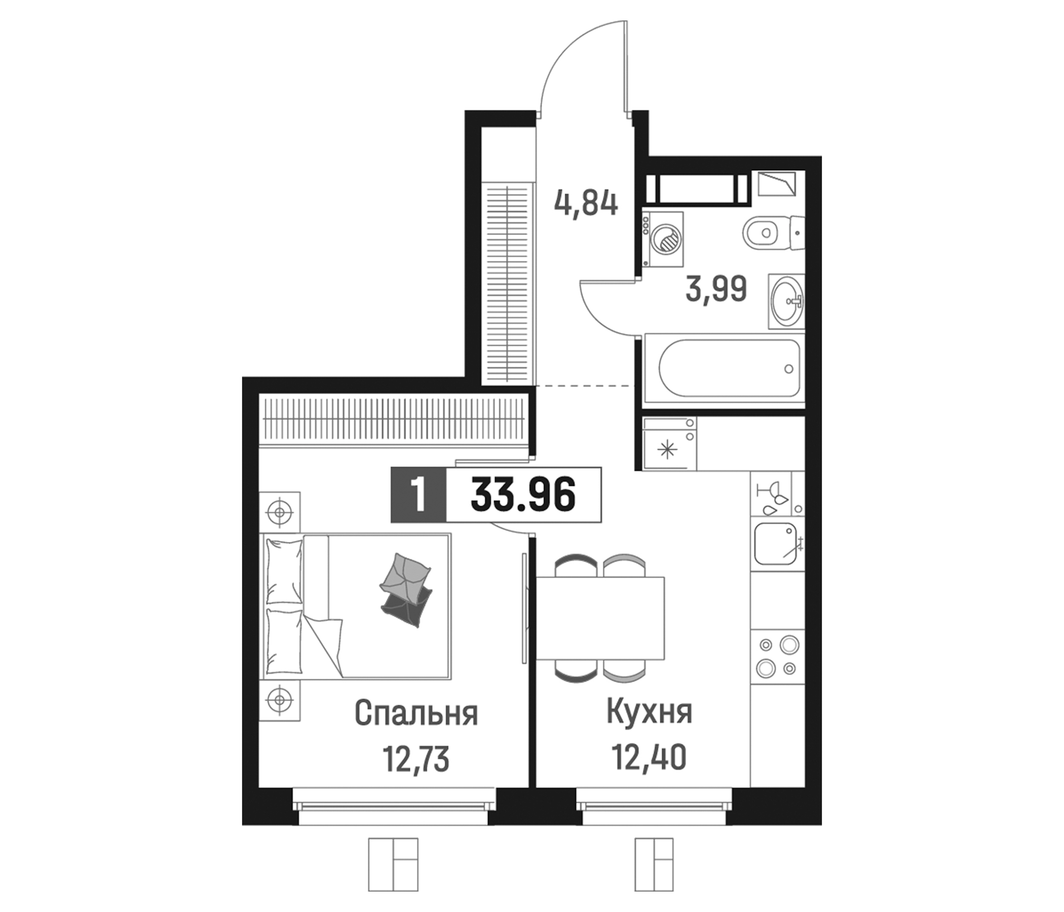 Планировка — Максималист, 1-комн., 34 м²