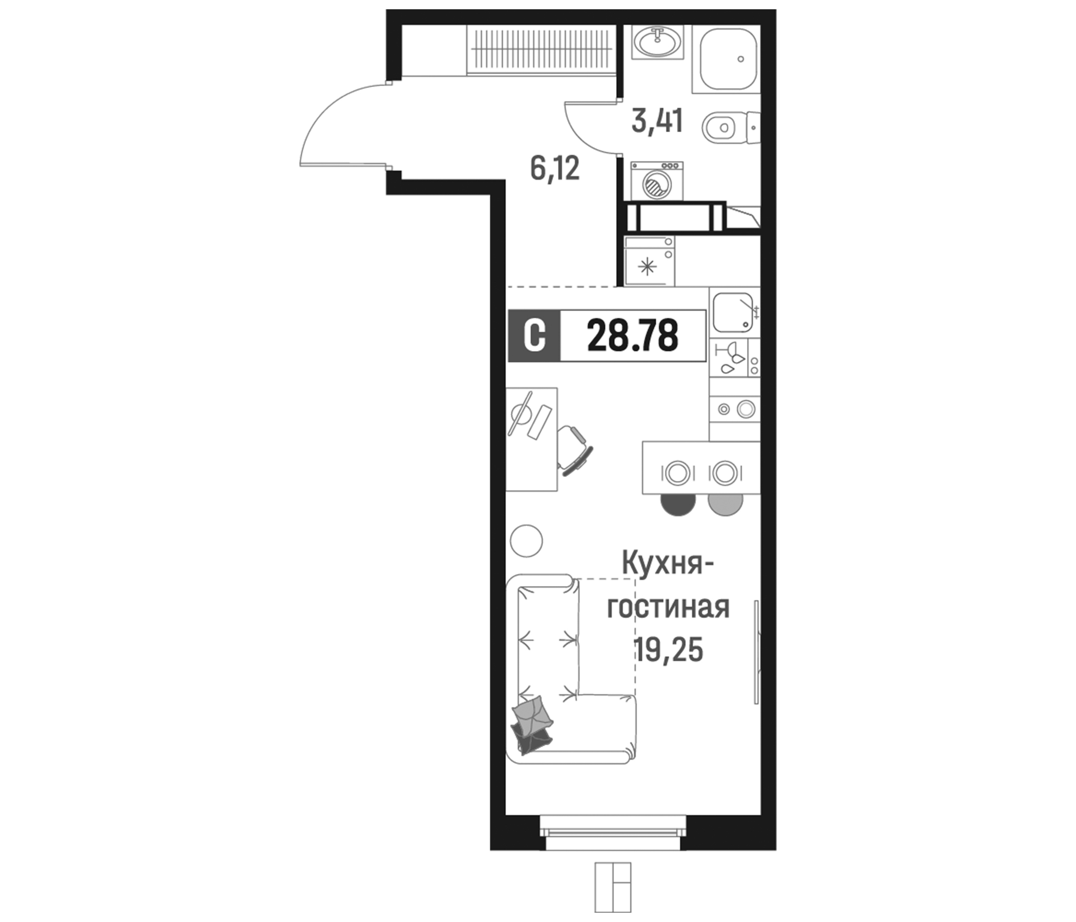 Планировка — Максималист, Студия, 29 м²