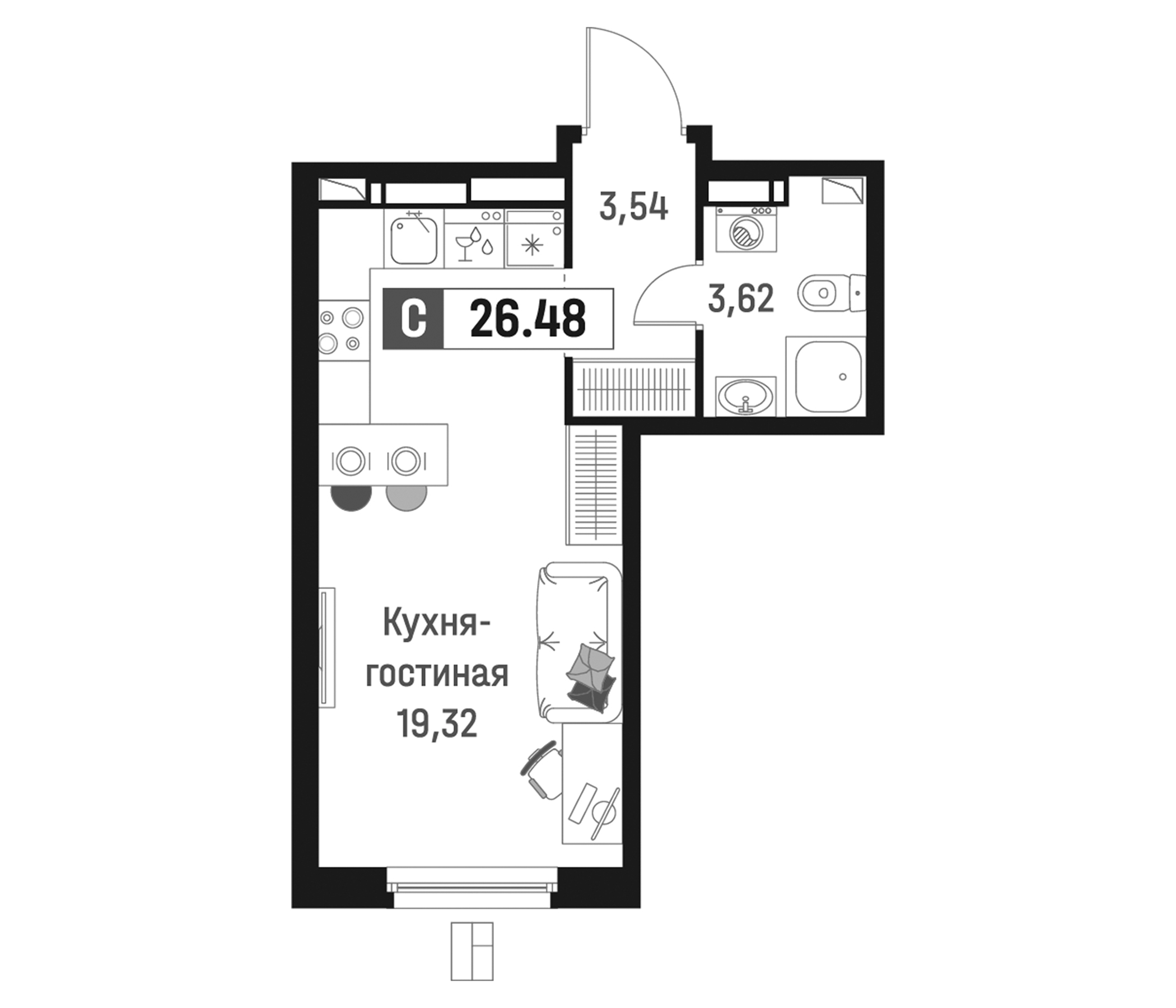 Планировка — Максималист, Студия, 26 м²