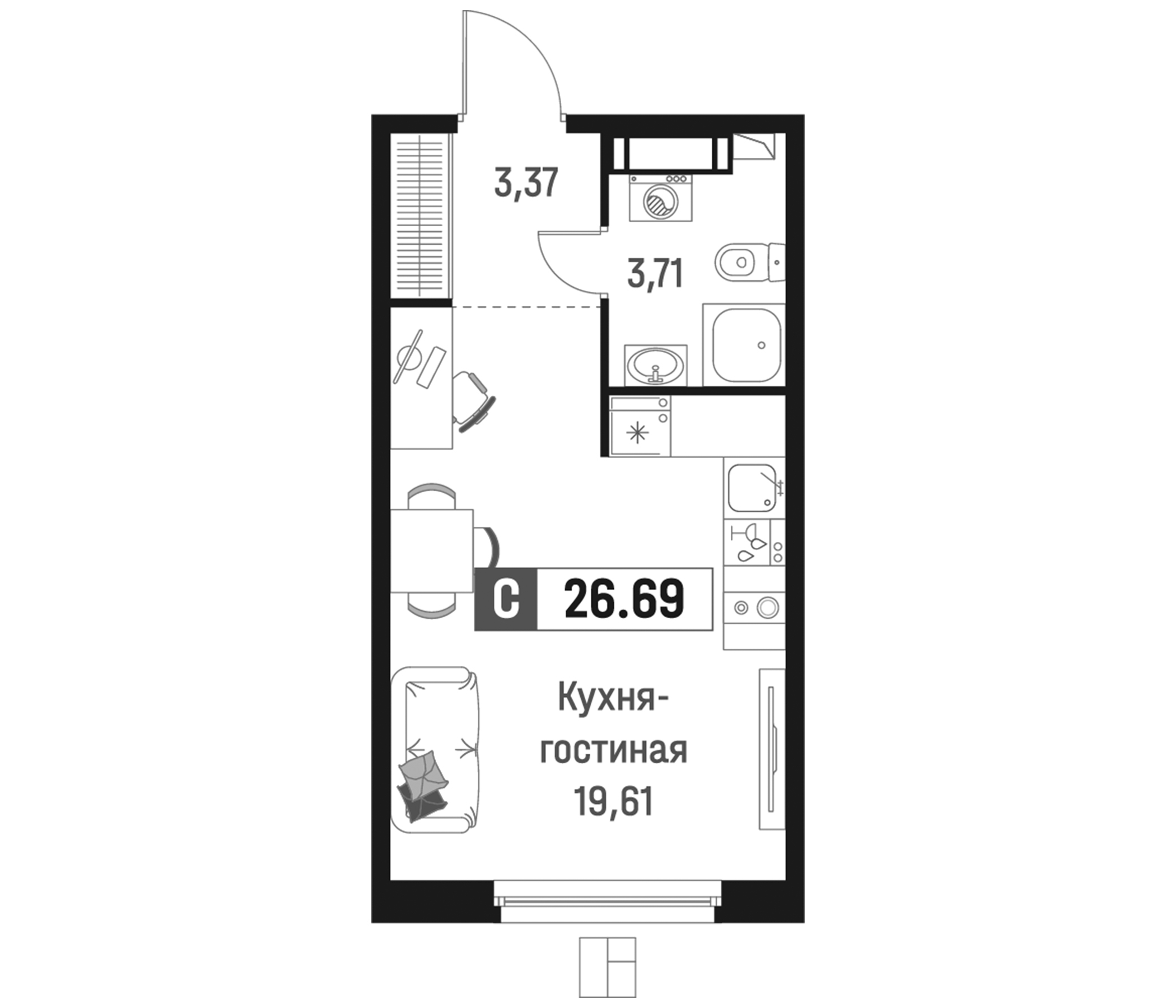 Планировка — Максималист, Студия, 27 м²