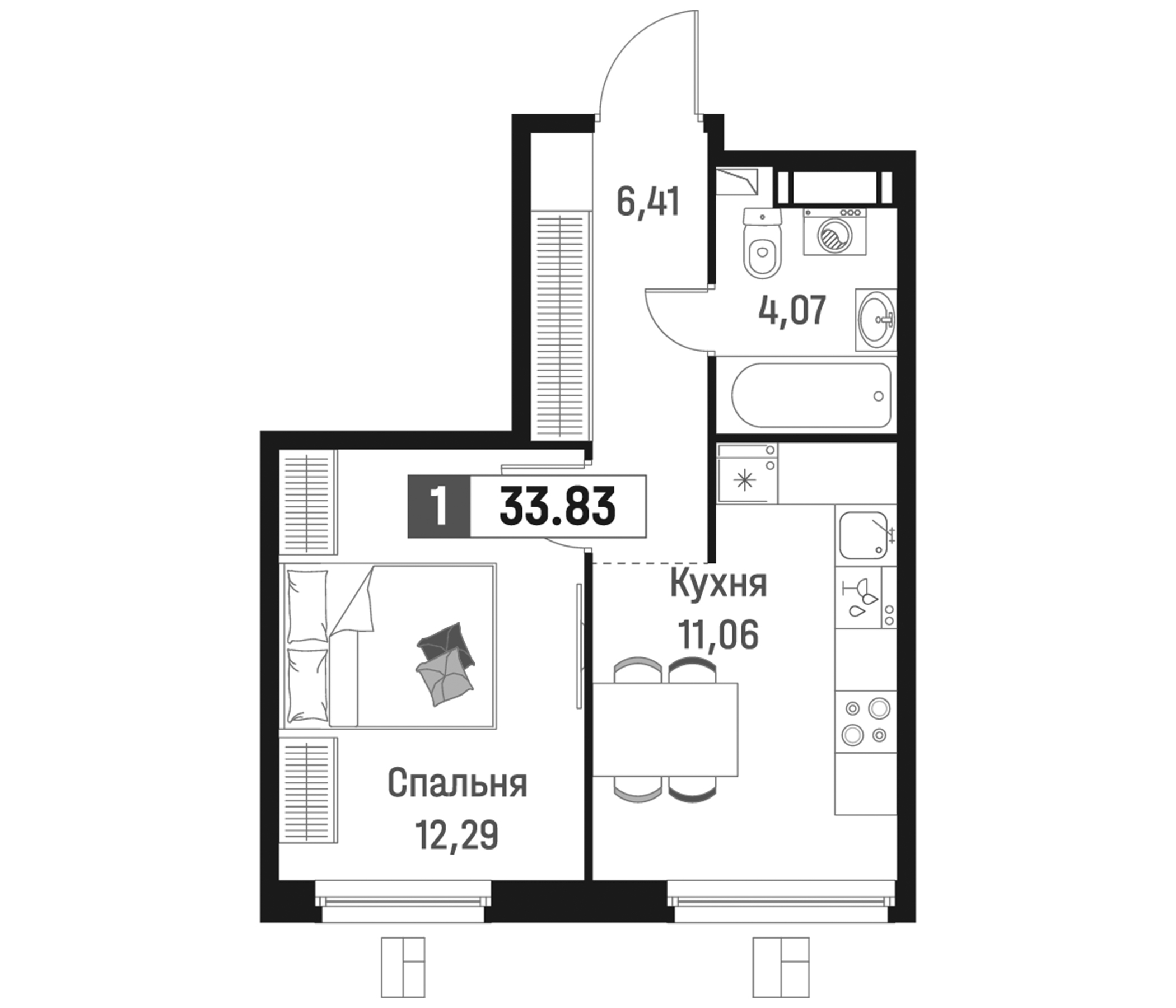 Планировка — Максималист, 1-комн., 34 м²