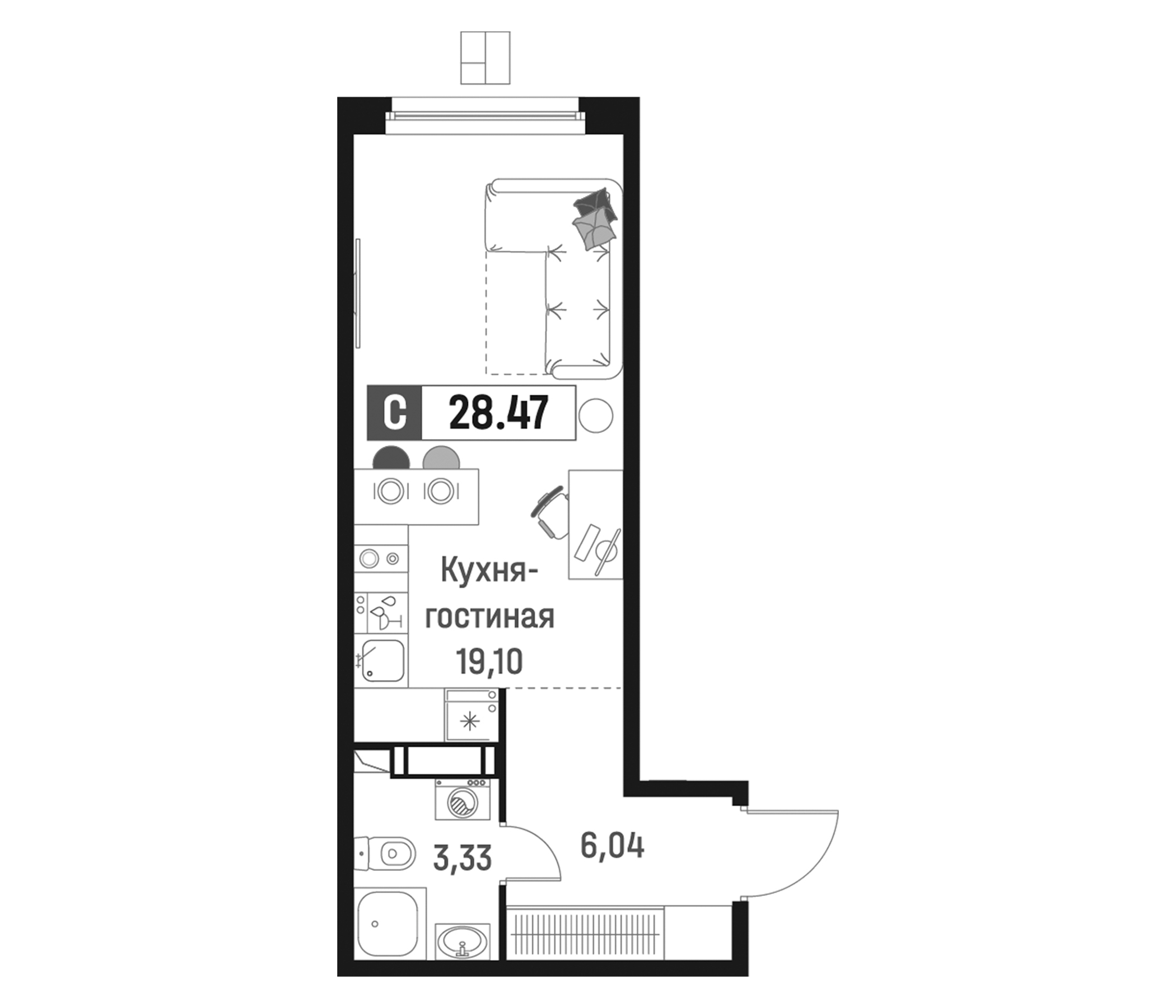 Планировка — Максималист, Студия, 28 м²