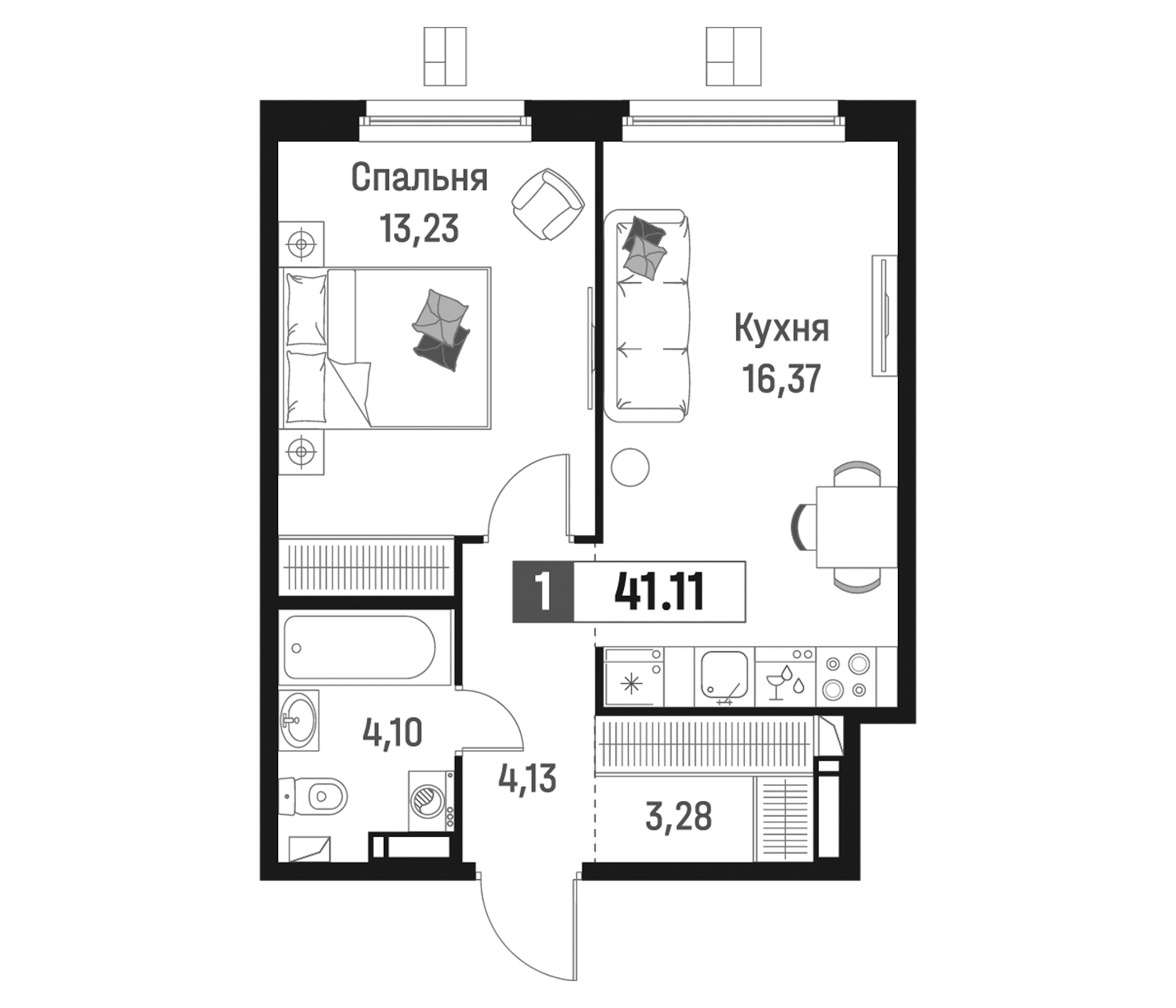Планировка — Максималист, 2-комн., 41 м²