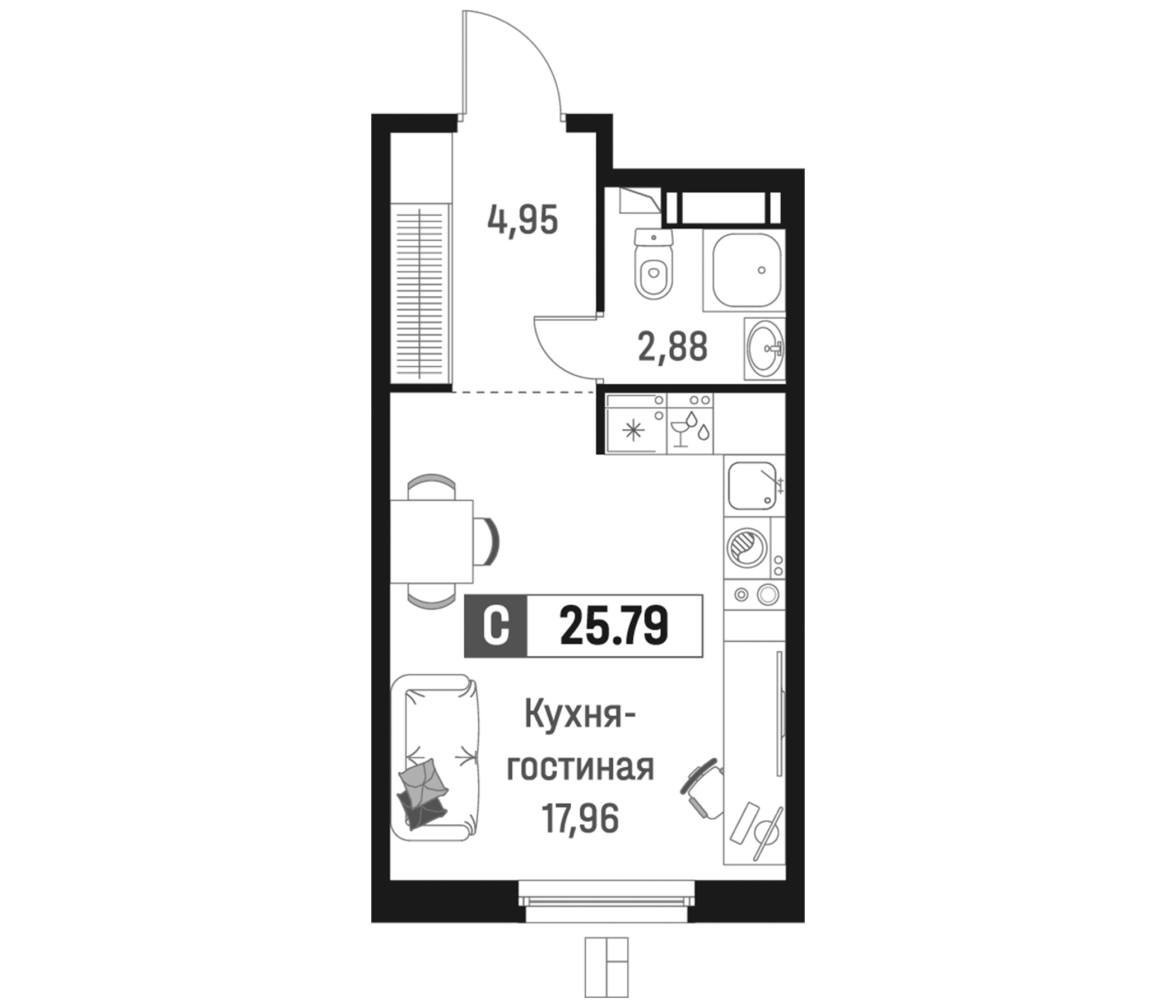 Планировка — Максималист, Студия, 26 м²