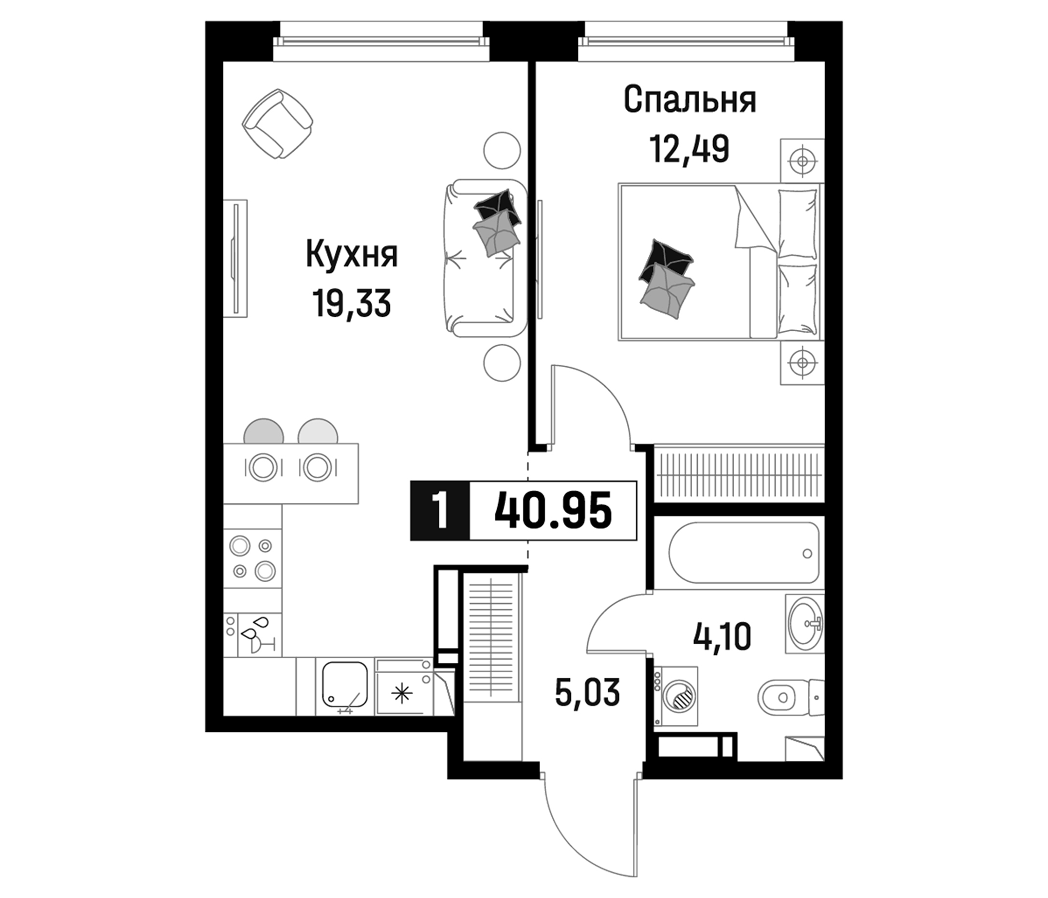 Планировка — Максималист, 2-комн., 41 м²