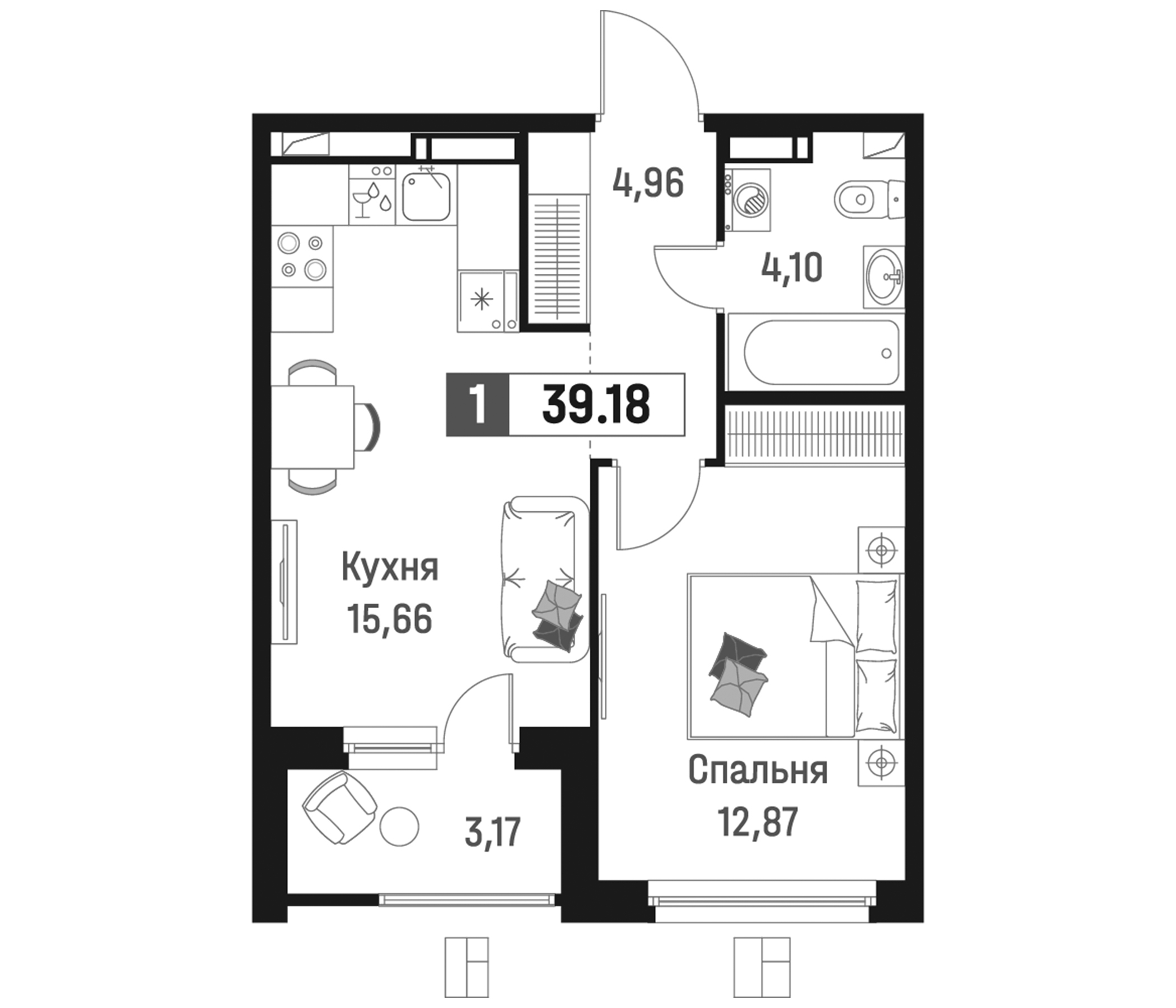 Планировка — Максималист, 2-комн., 38 м²